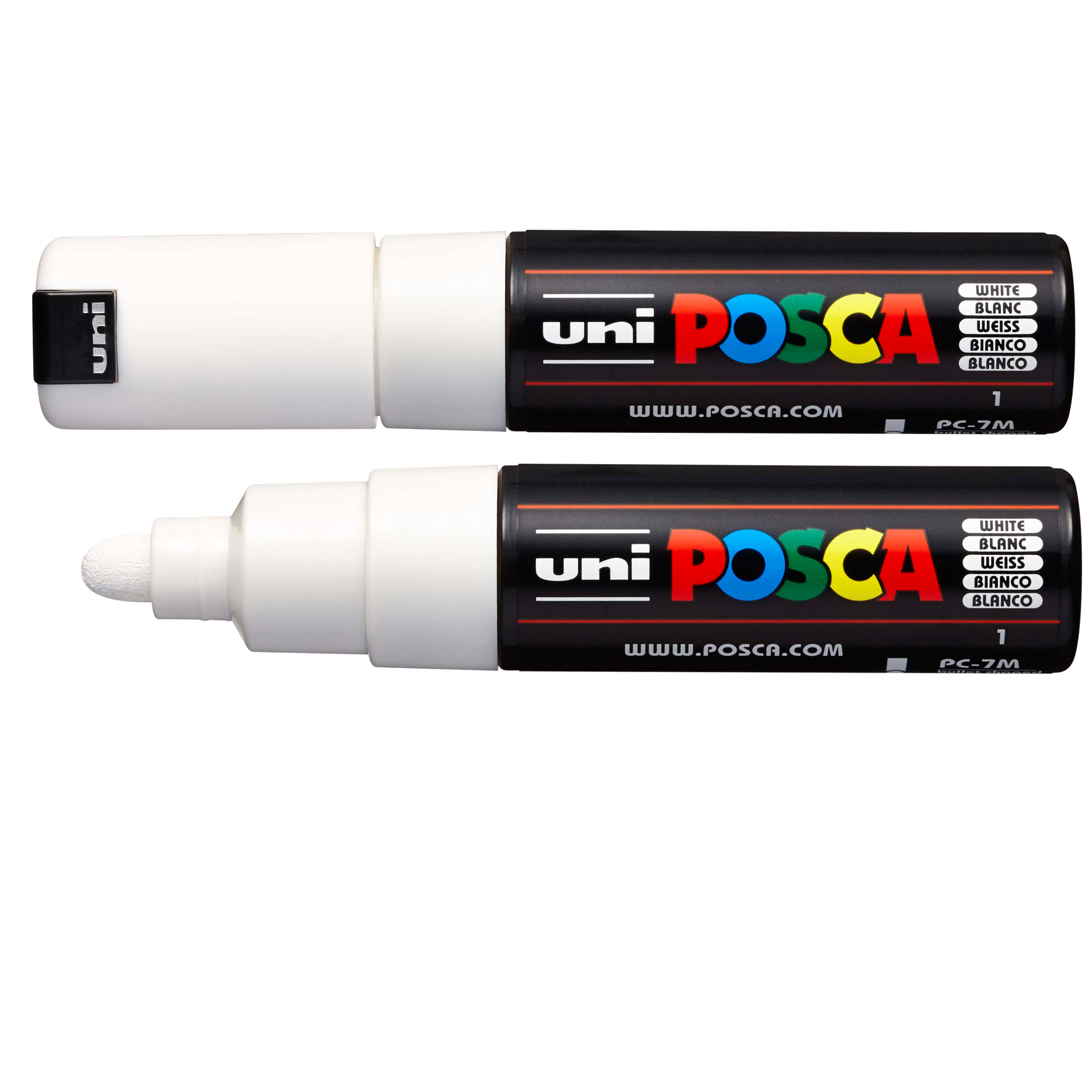 Marcatore a base d'acqua Uni Posca PC7M - punta tonda large 4,5 mm-5,5mm - bianco - Uni Mitsubishi