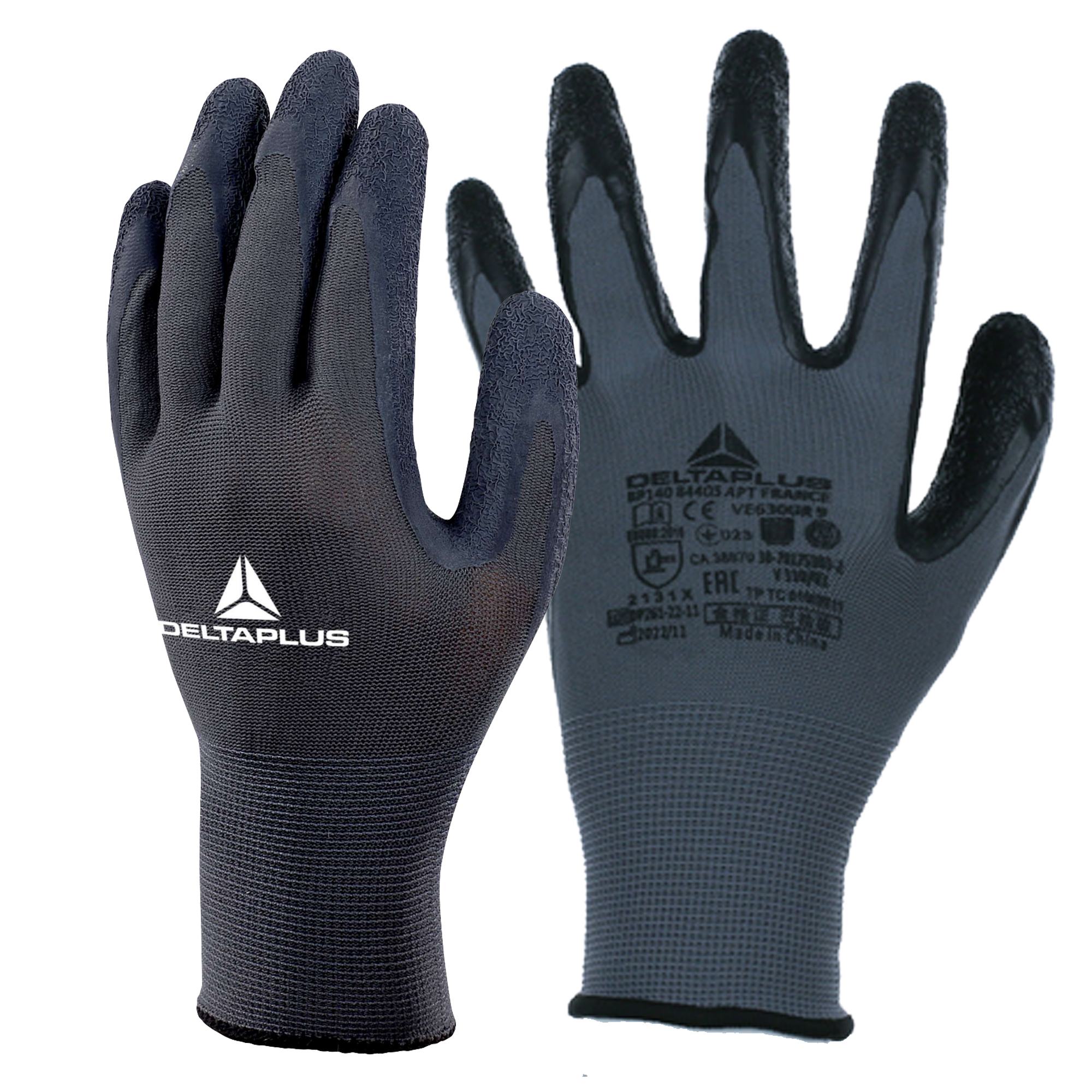 Guanti da lavoro VE630 - poliestere - palmo lattice - taglia 08 - grigio/nero - Deltaplus