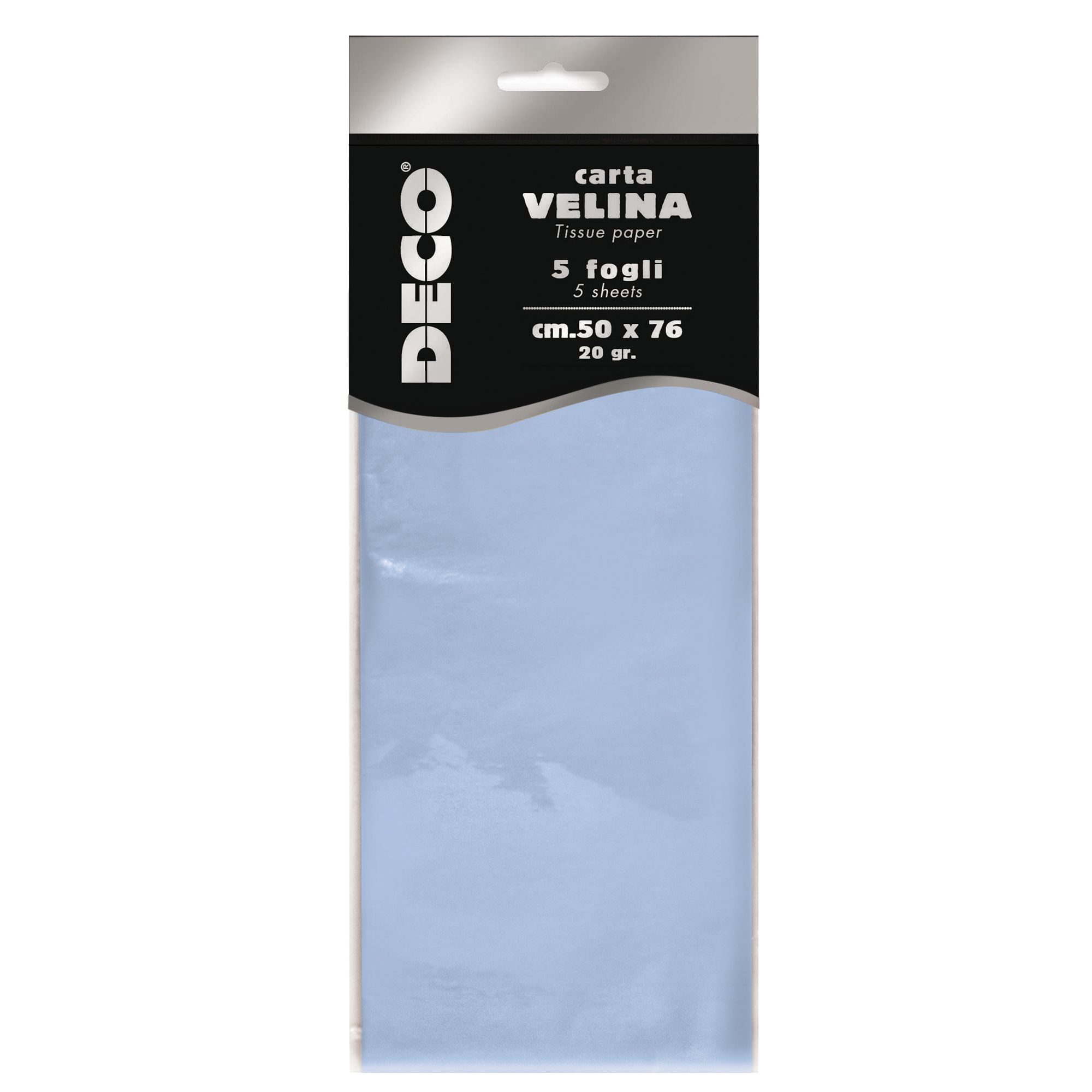 Carta velina - 50 x 76 cm - 20 gr - azzurro baby - Deco - busta 5 fogli
