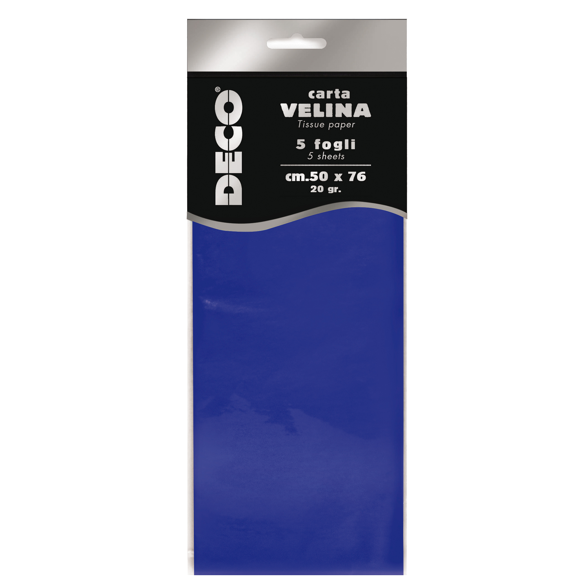 Carta velina - 50 x 76 cm - 20 gr - blu - Deco - busta 5 fogli