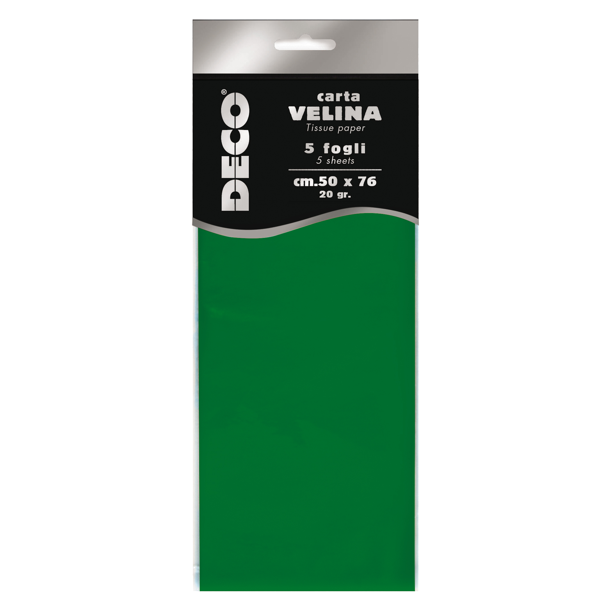 Carta velina - 50 x 76 cm - 20 gr - verde chiaro - Deco - busta 5 fogli
