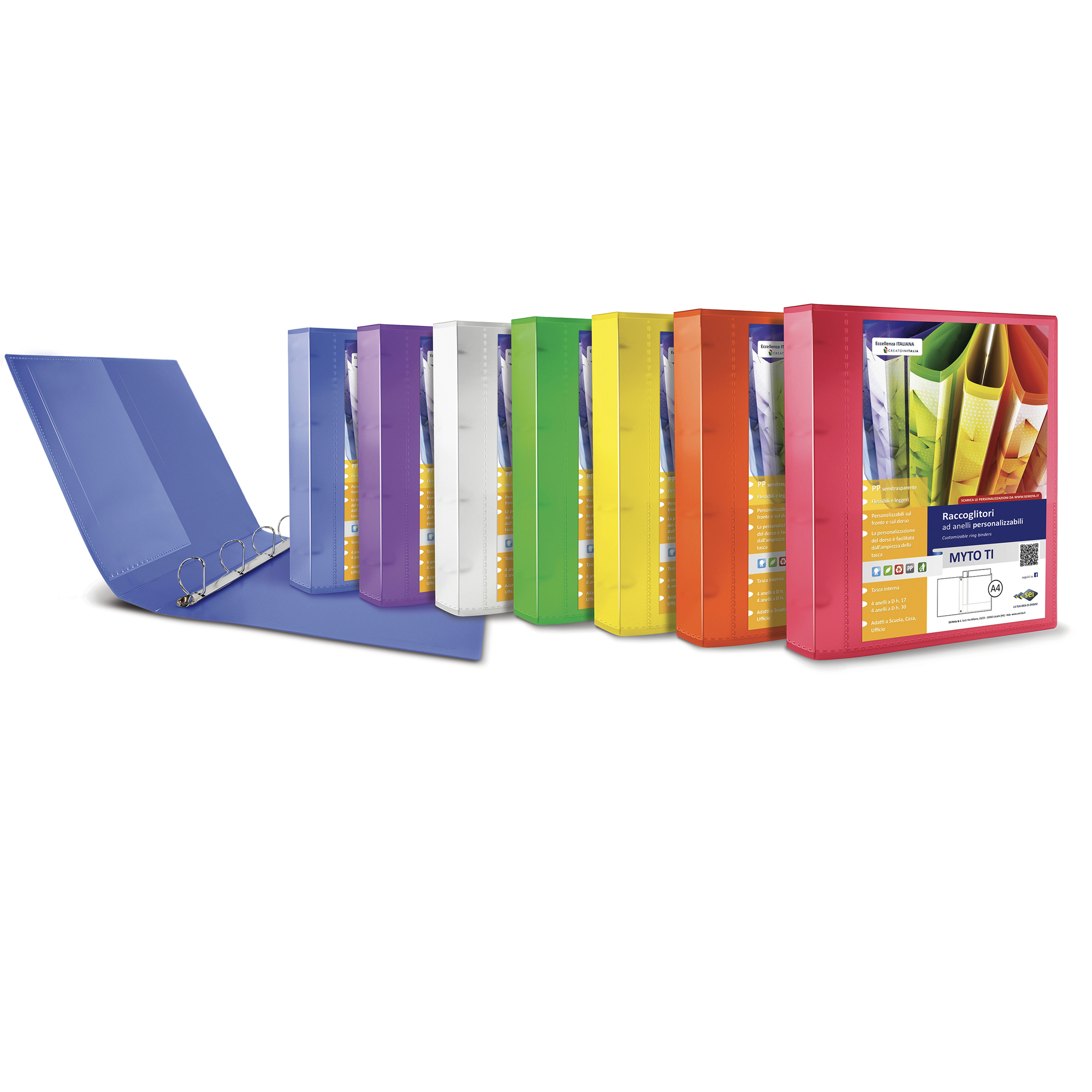 Raccoglitore personalizzabile Myto Ti - 22 x 30 cm - 4 anelli a D 17 mm - dorso 2,5 cm - colori assortiti - Sei Rota