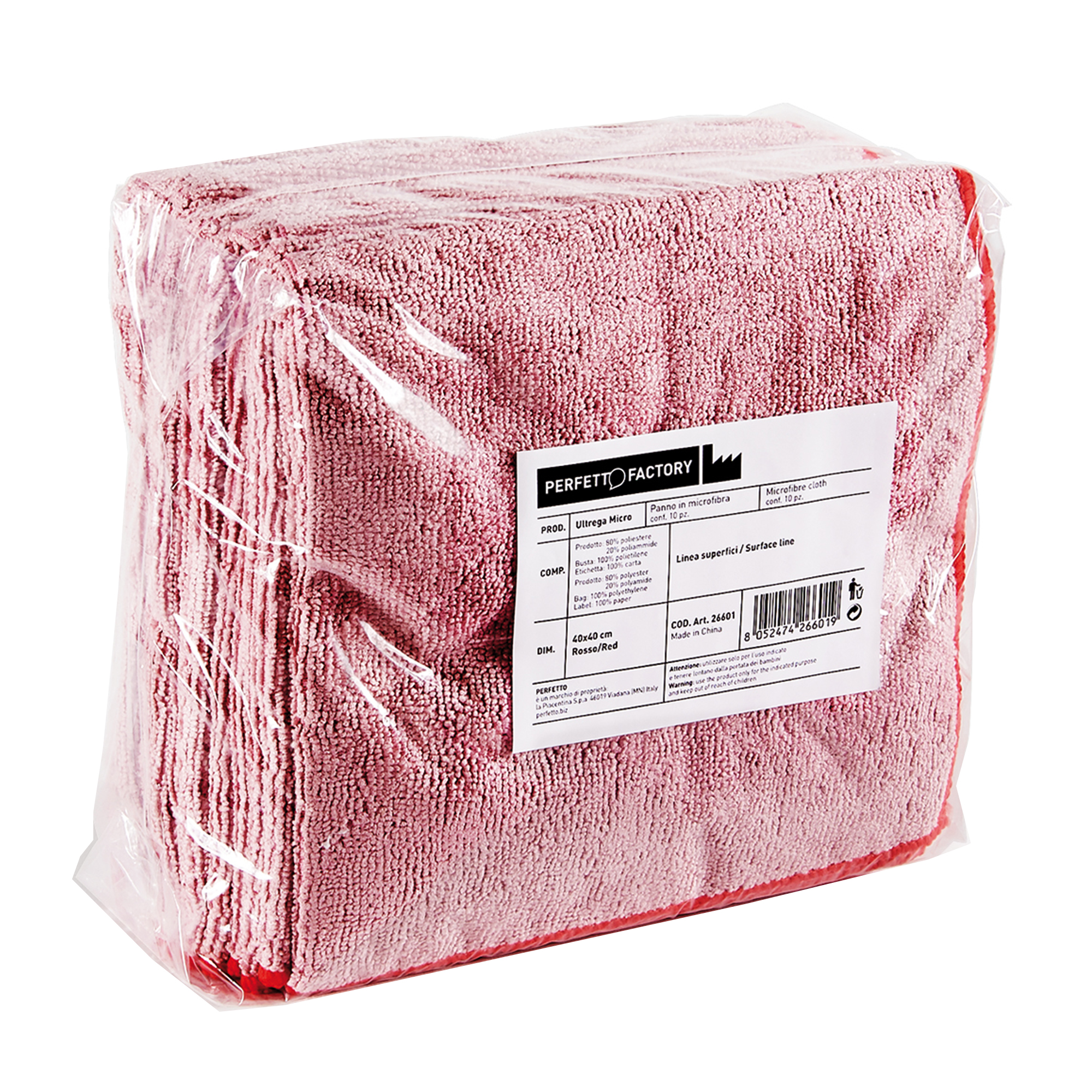 Panni microfibra Ultrega - 40 x 40 cm - rosso - PerfettoFactory - conf. 10 pezzi