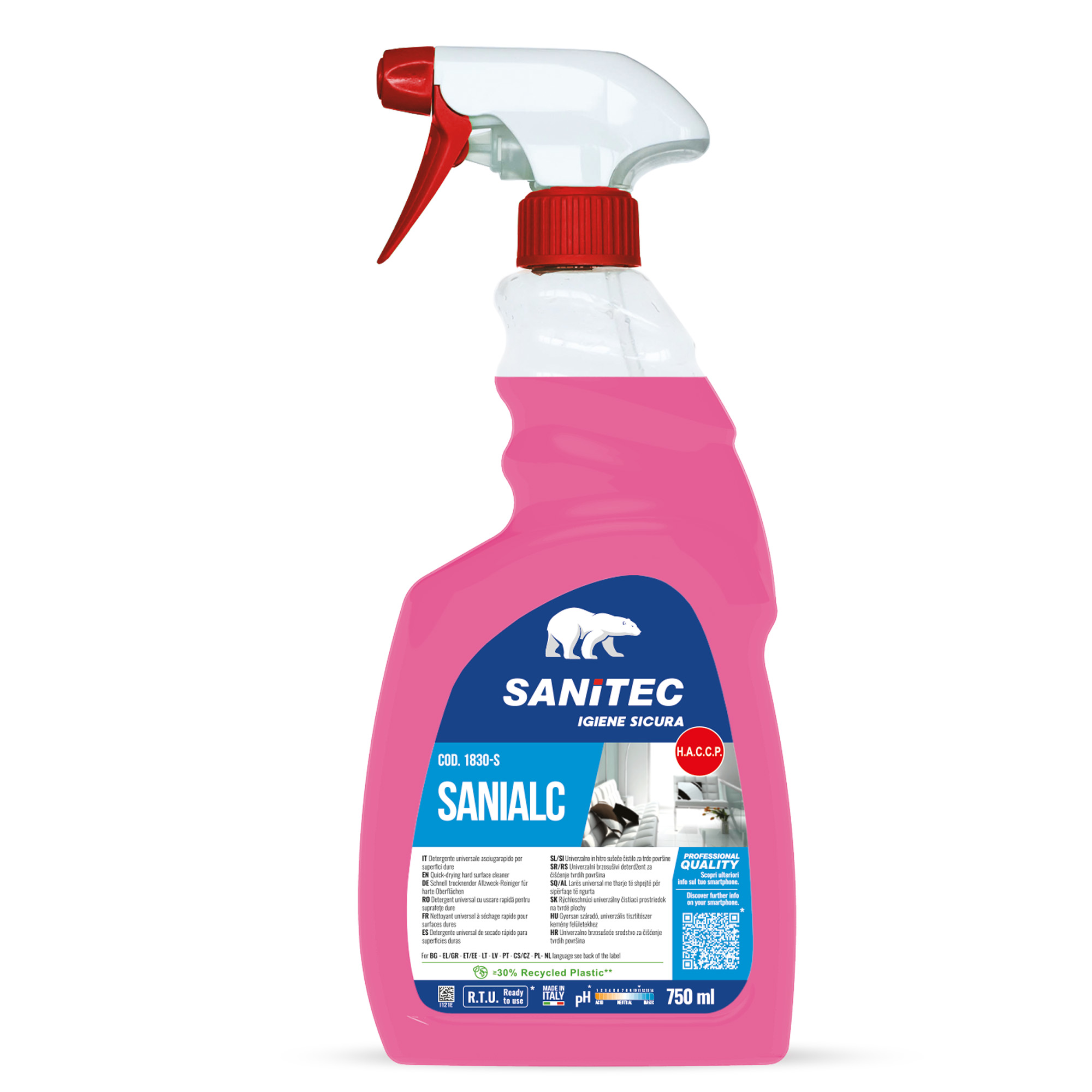 Sanitec SANIALC - Detergente - liquido - spray in flacone - 750 ml - professionale - rosa (pacchetto di 6)