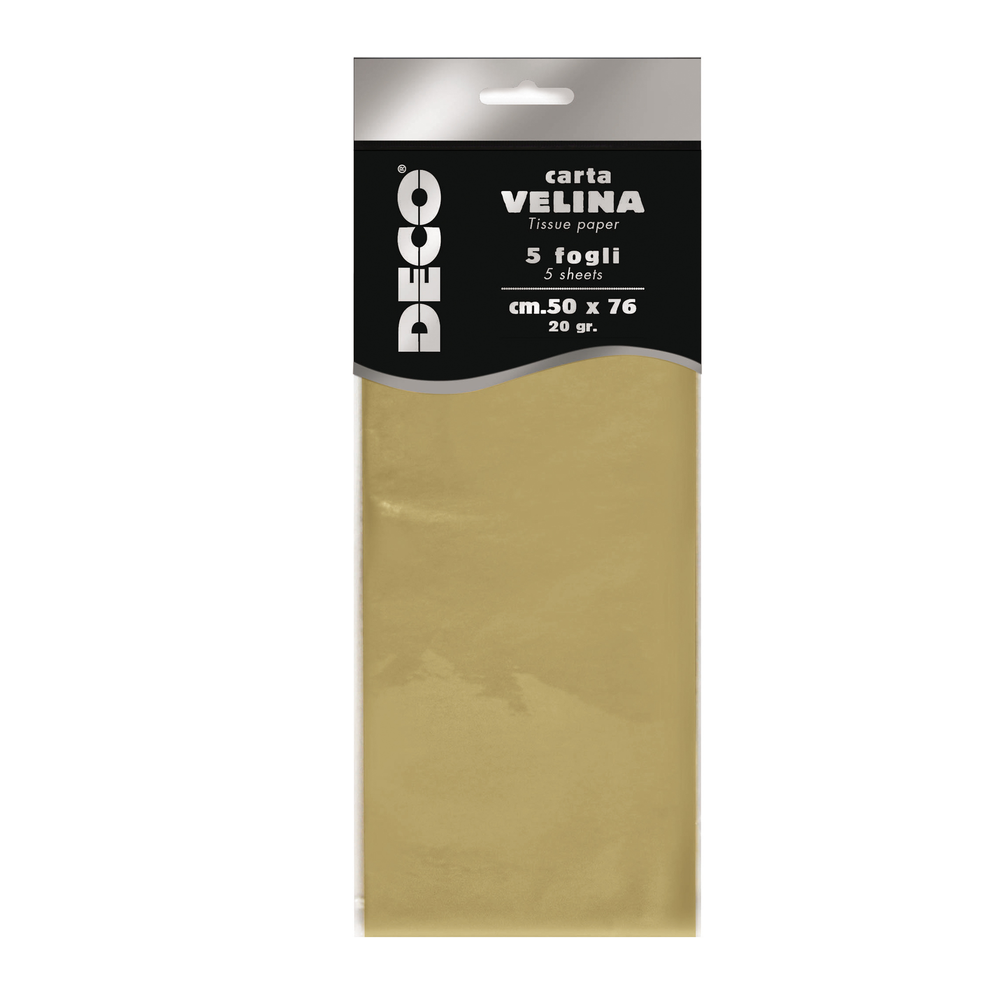 Carta velina - 50 x 76 cm - 20 gr - oro metal - Deco - busta 5 fogli