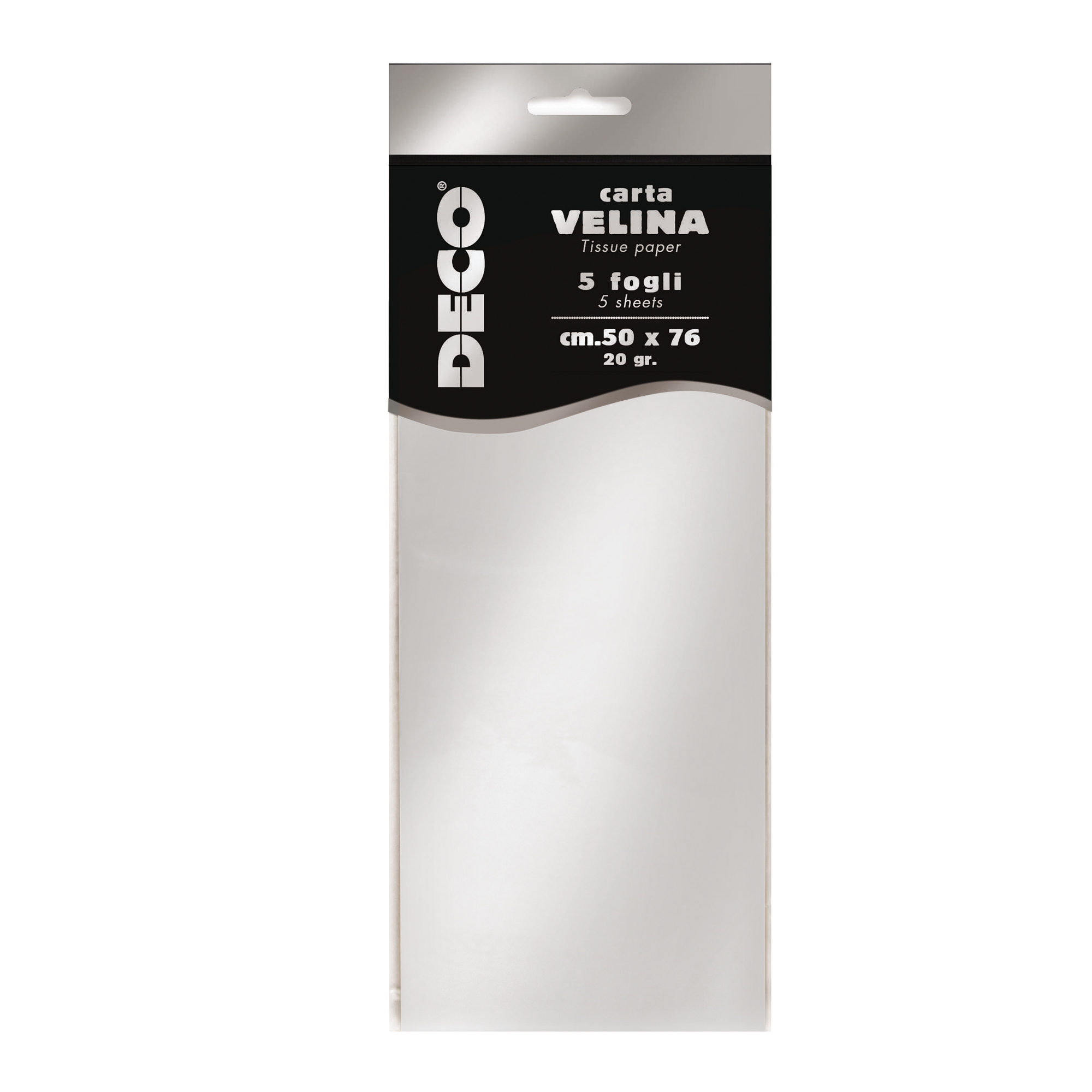Carta velina - 50 x 76 cm - 20 gr - argento metal - Deco - busta 5 fogli