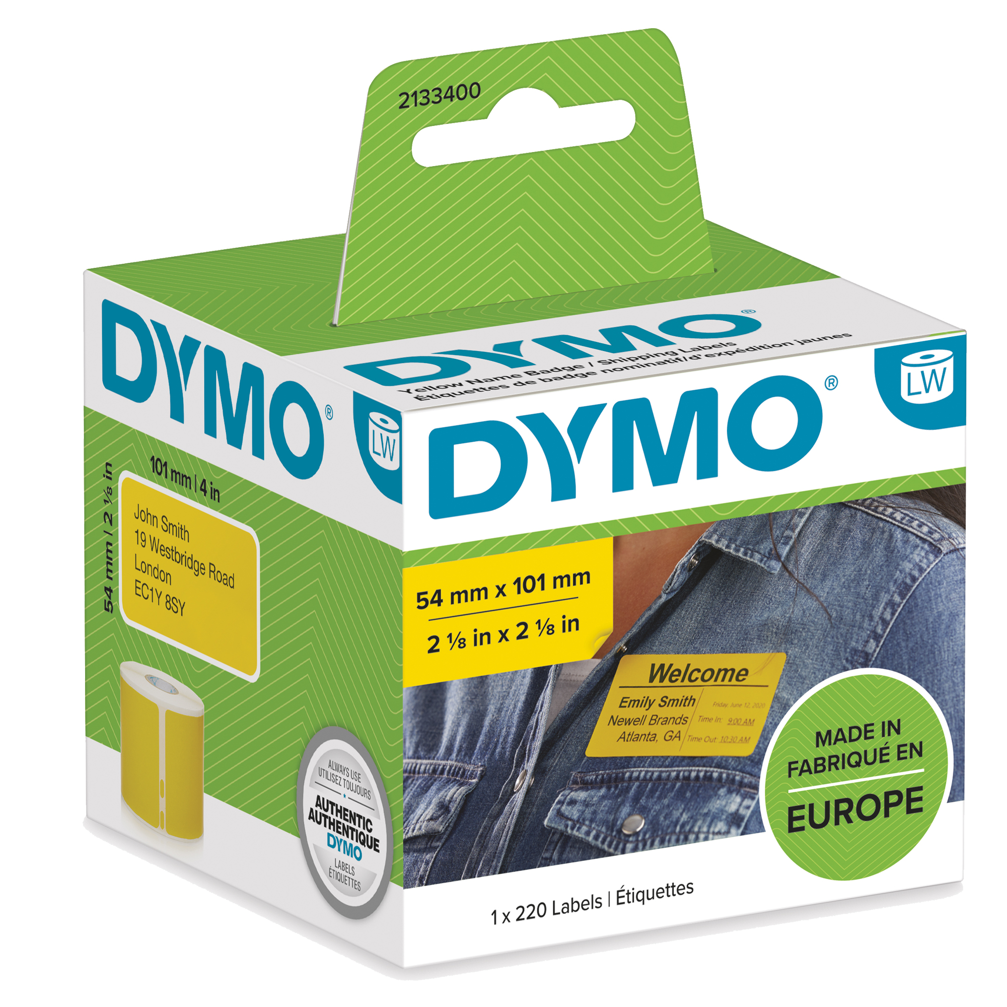 Rotolo 220 etichette LW 2133400 - 54 x 101 mm - carta - spedizione/badge - giallo - Dymo