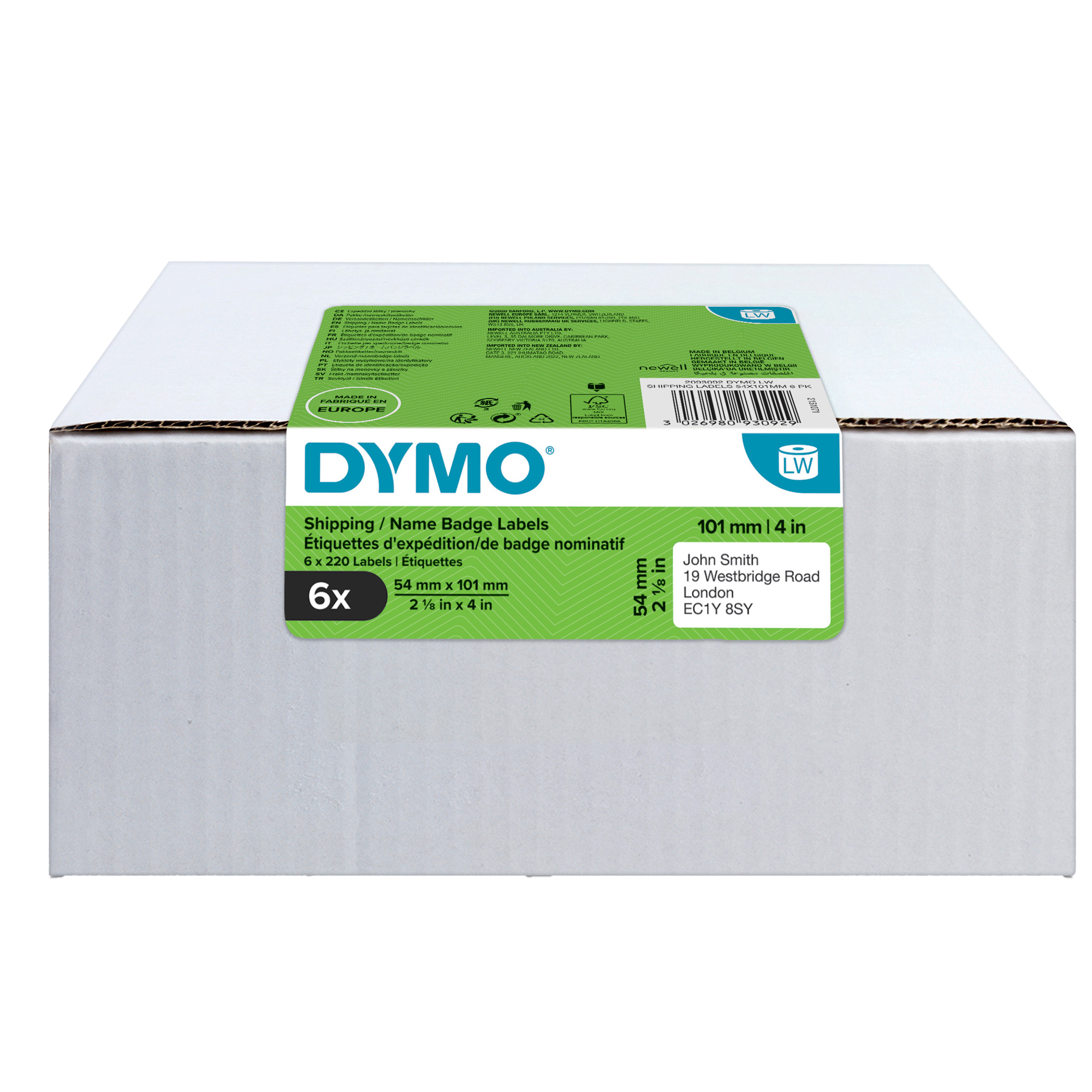 Rotolo 220 etichette LW 2093092 - 54 x 101 mm - carta - spedizione/badge - bianco - Dymo - value pack 6 pezzi