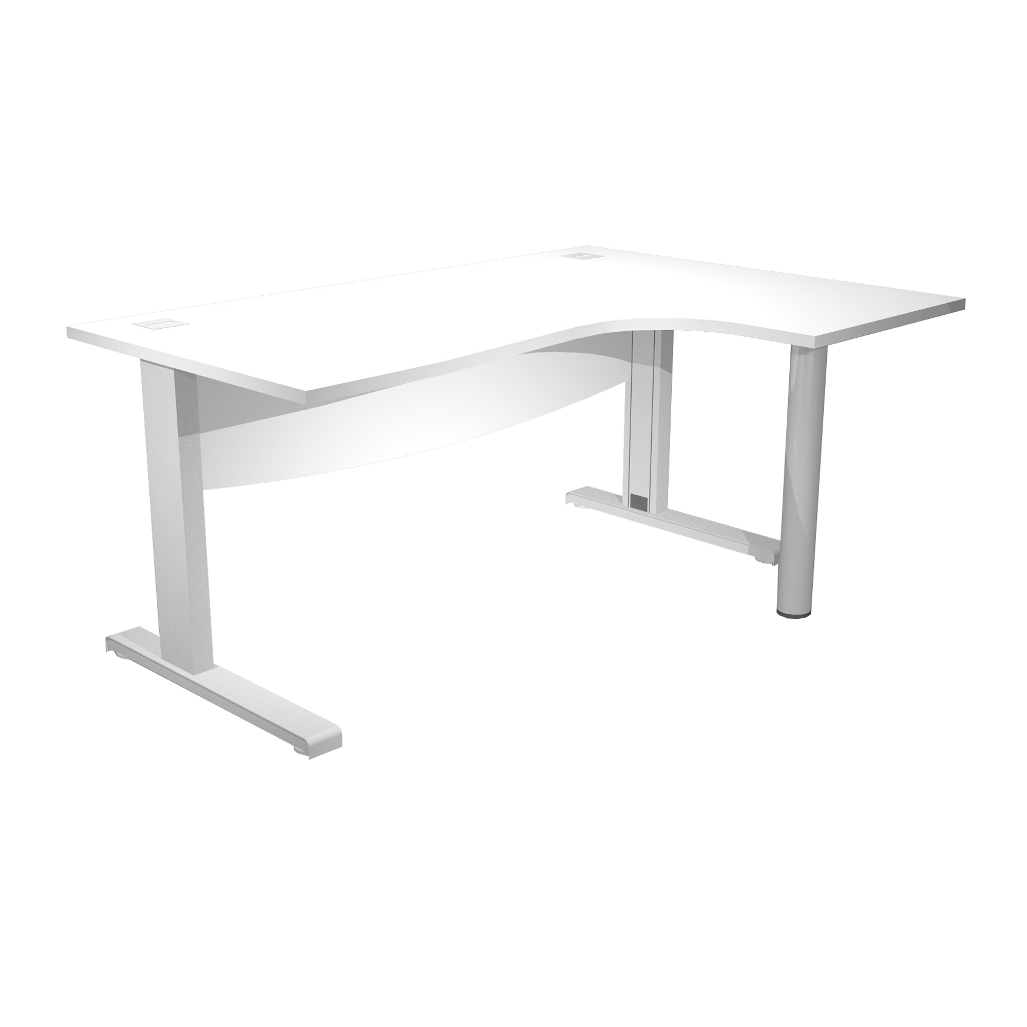 Scrivania compact Agorà - fianco dx metallico - L 160 x P120/80/60 x H 73 cm - con supporto metal e modesty panel - bianco