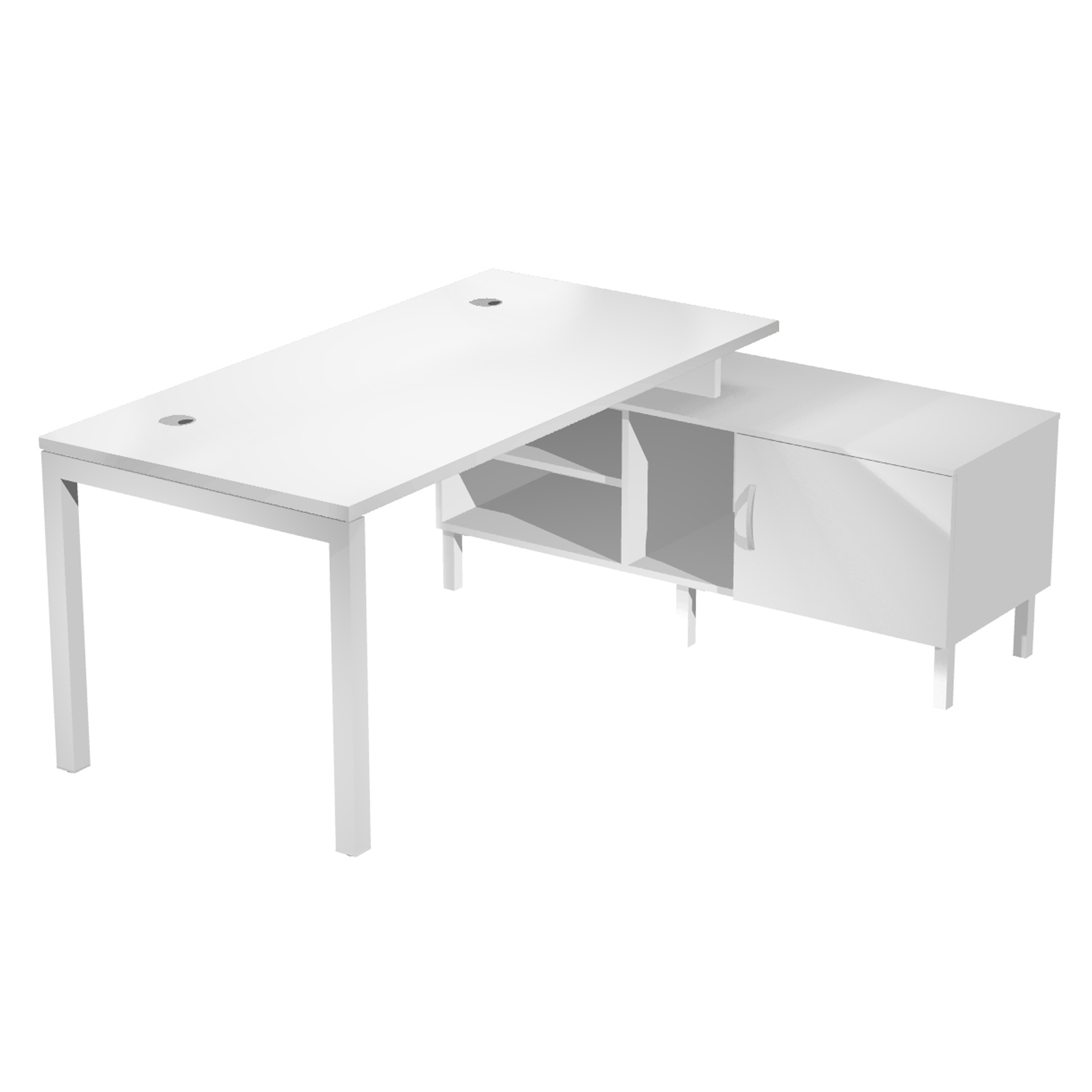 Scrivania Agorà - con mobile di servizio portante - 145 x 140 x L 72,5 cm - bianco