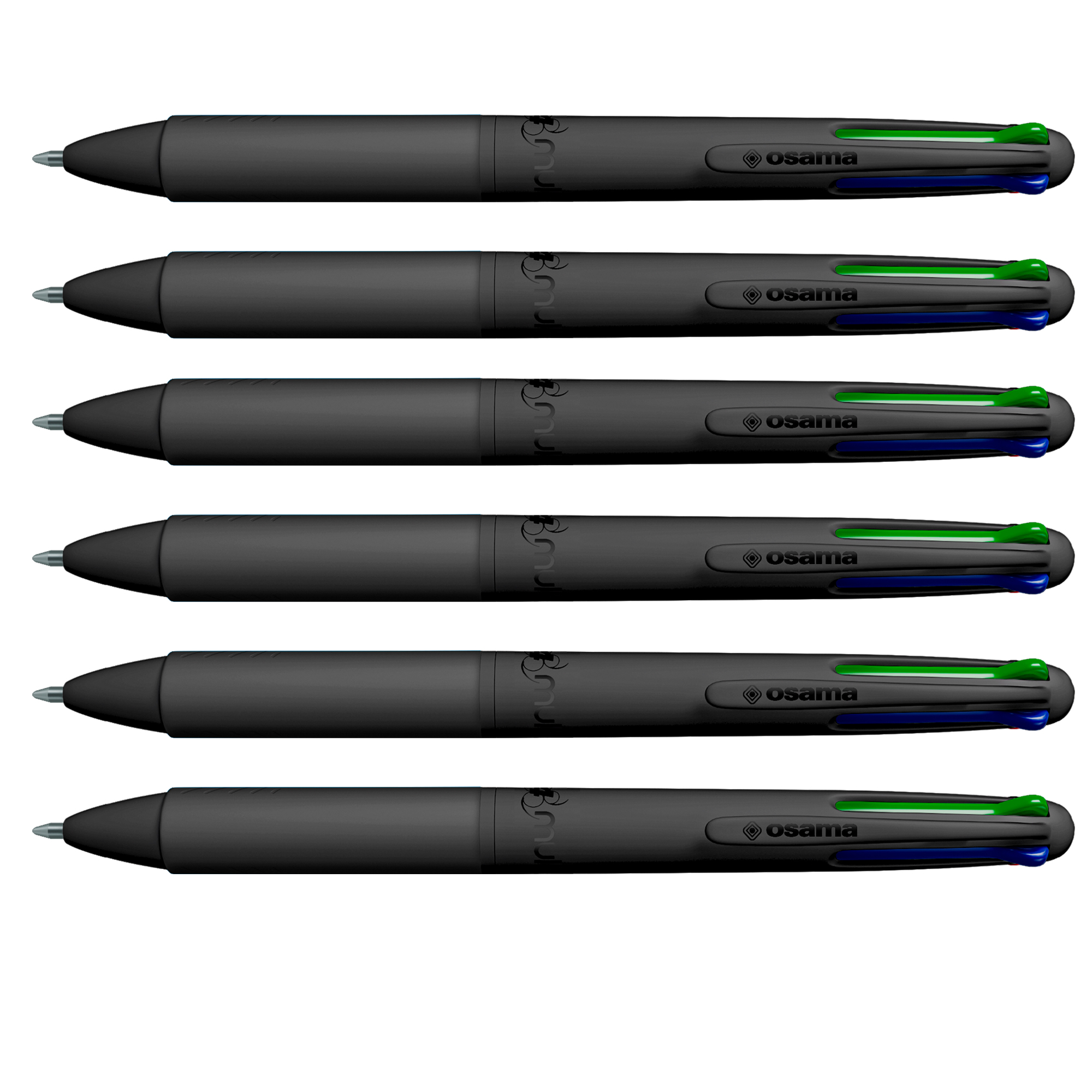 Penna a sfera 4 Multi All Black - con astuccio - punta 1,00 mm - 4 colori - Osama - conf. 6 pezzi