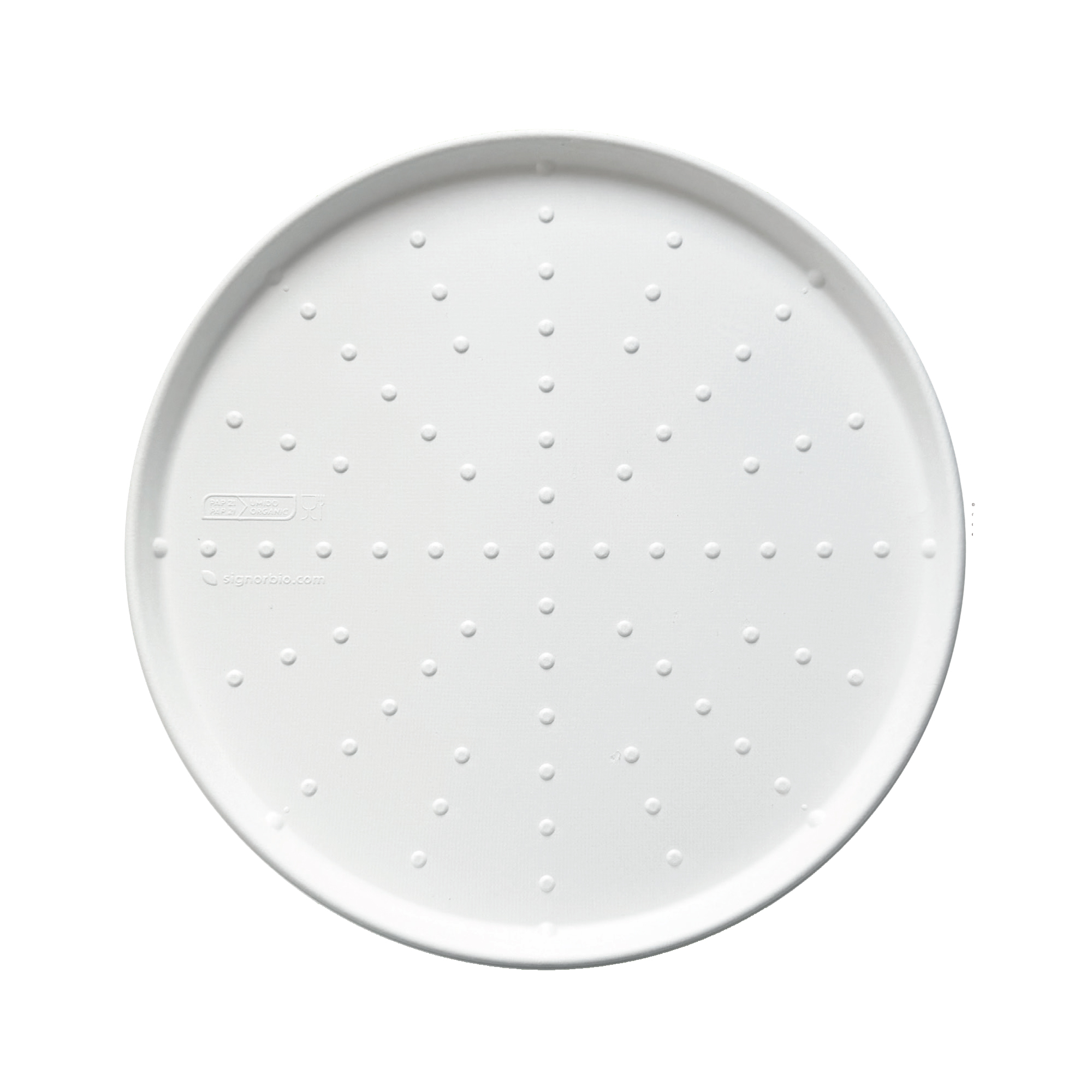 Piatto piano monouso - per pizza - rotondo - diametro 32,5 cm - canna da zucchero - bianco - Signor Bio - conf. 50 pezzi