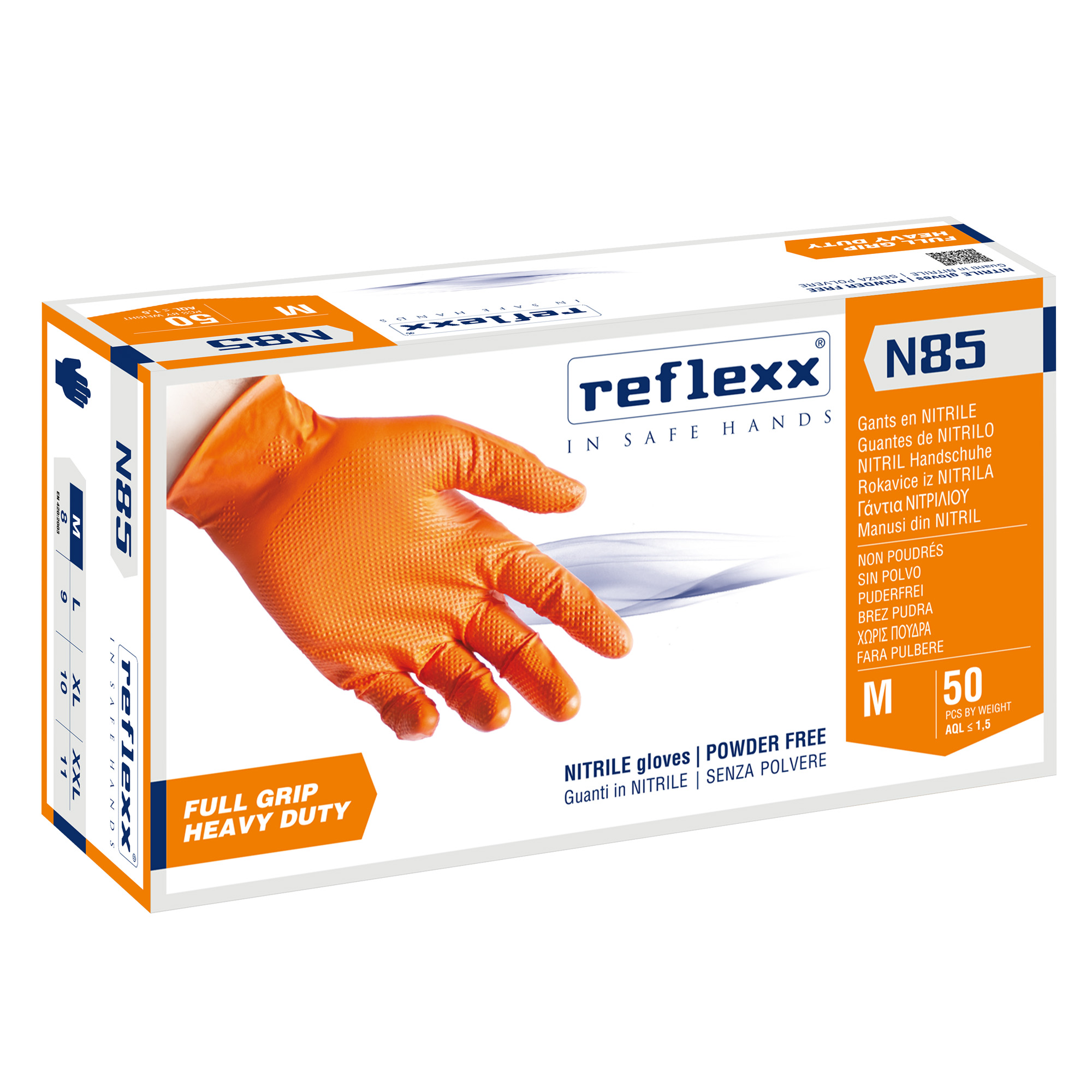 Guanti in nitrile N85 - ultra resistenti - tg M - arancione - Reflexx - conf. 50 pezzi