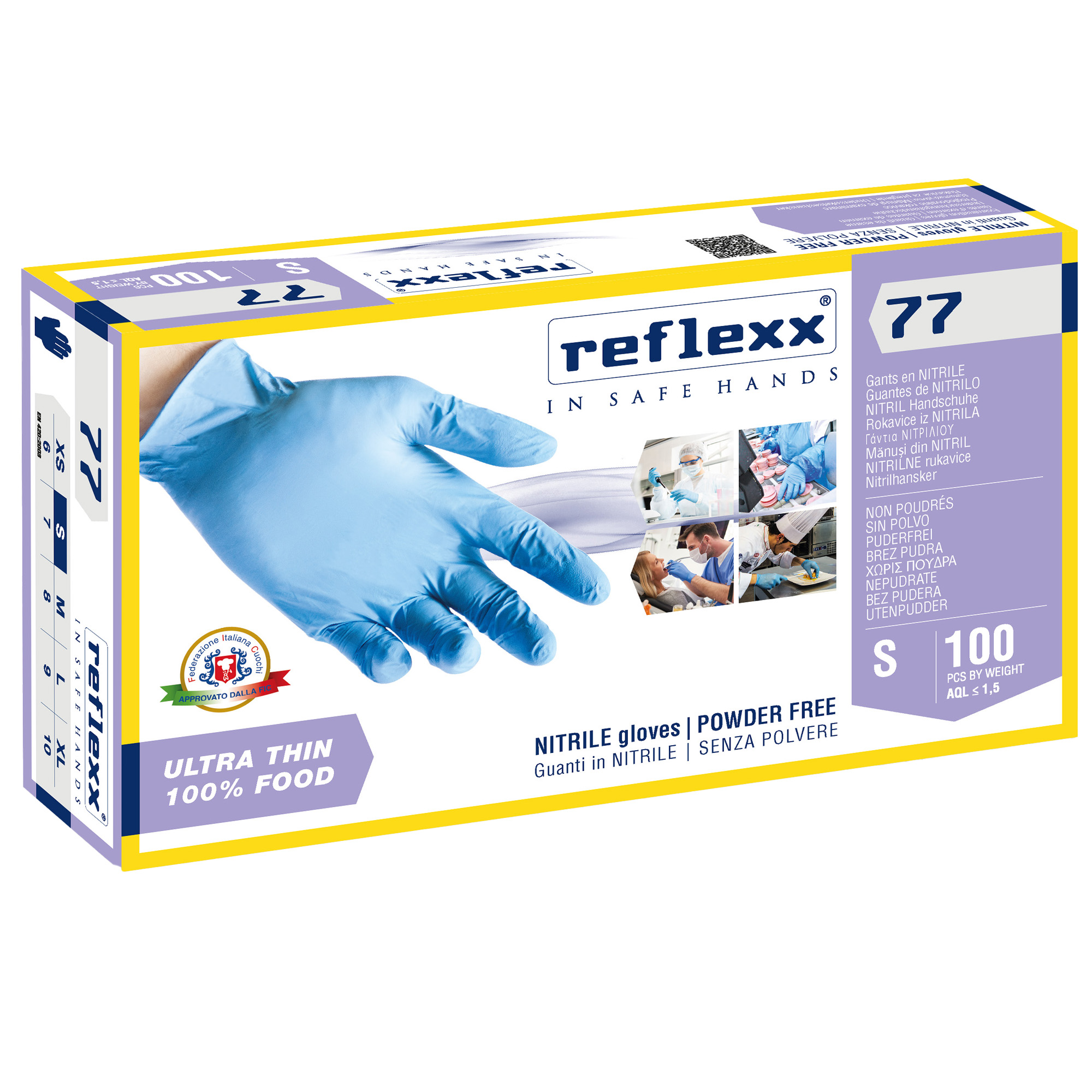 Guanti in nitrile R77 - tg S - azzurro - Reflexx - conf. 100 pezzi