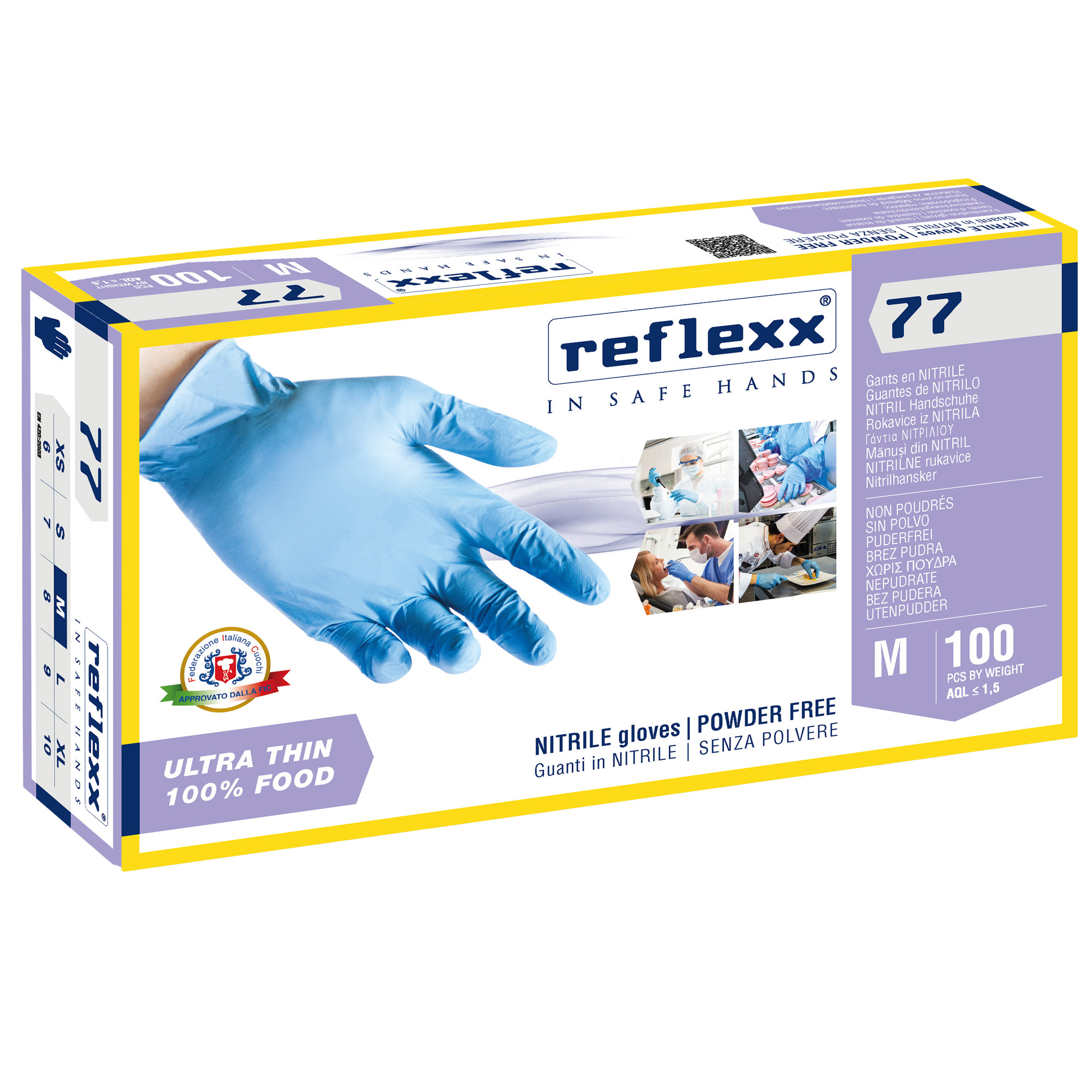 Guanti in nitrile R77 - tg M - azzurro - Reflexx - conf. 100 pezzi