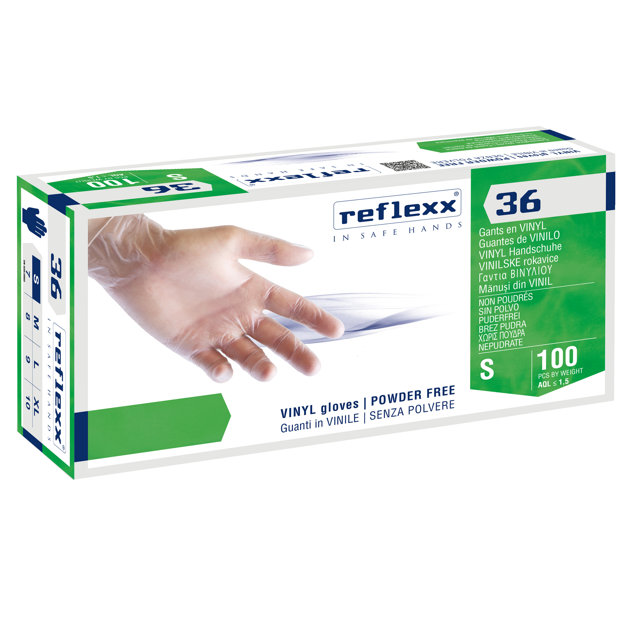 Guanti in vinile R36 - s/polvere - tg S - bianco - Reflexx - conf. 100 pezzi