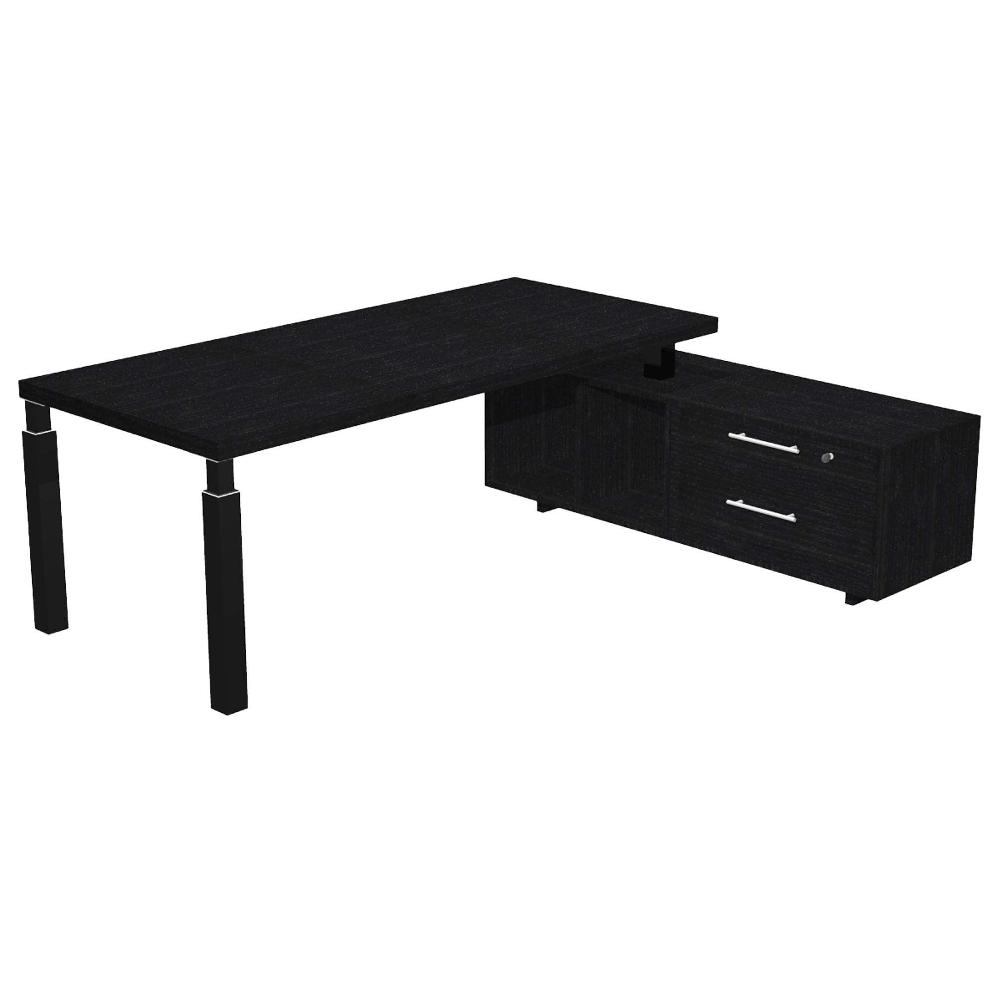 Scrivania direzionale Prestige Quadro - con mobile di servizio - 180 x 90 cm - nero venato/nero