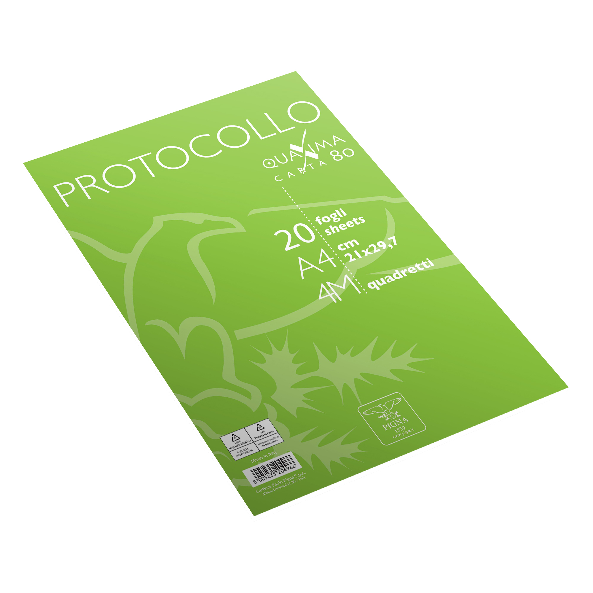 Fogli protocollo Quaxima - A4 - 4 mm - 80 gr - Pigna - conf. 20 pezzi