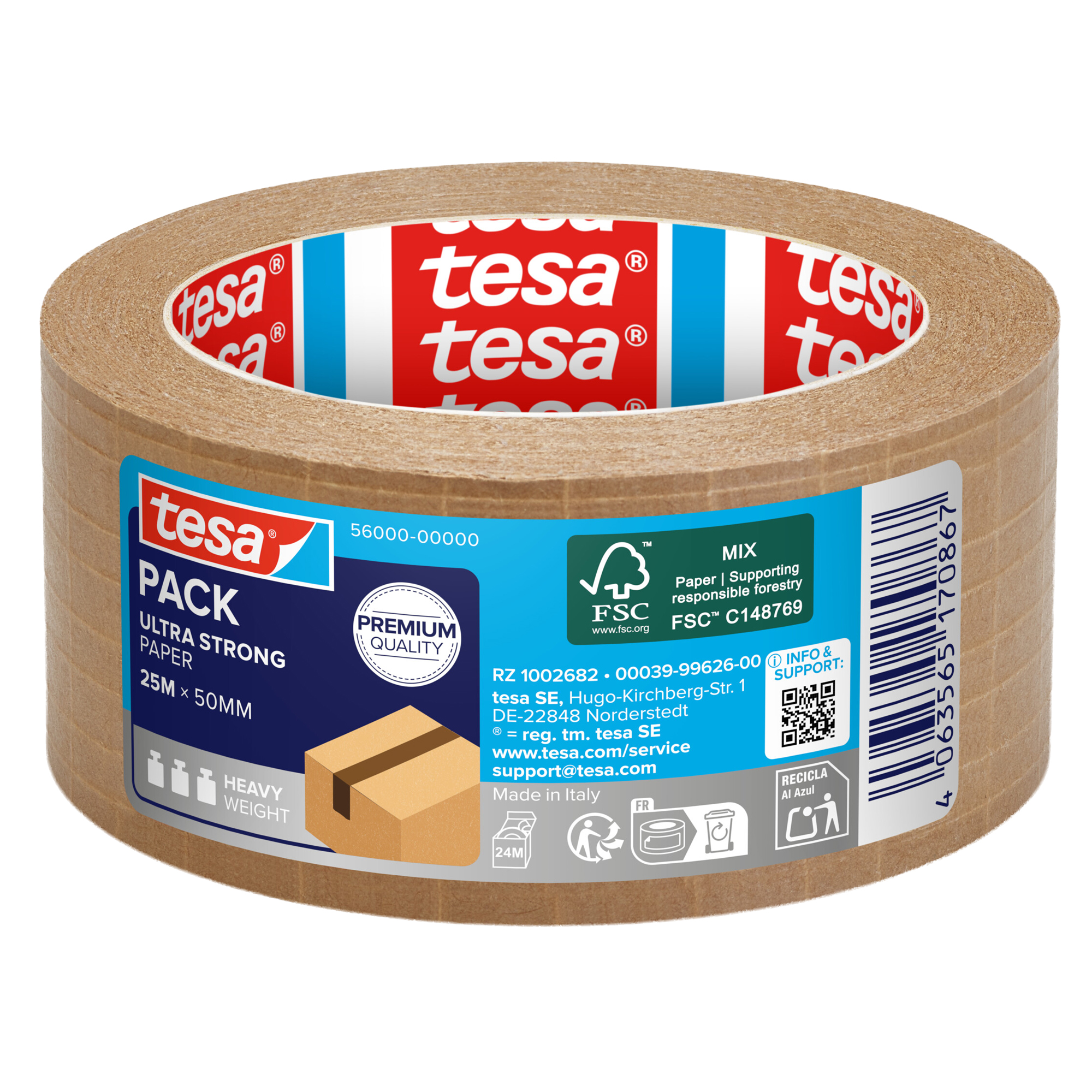 Nastro adesivo Tesapack Eco - paper ultra strong ecoLogo - 25 m x 5 cm - avana - Tesa