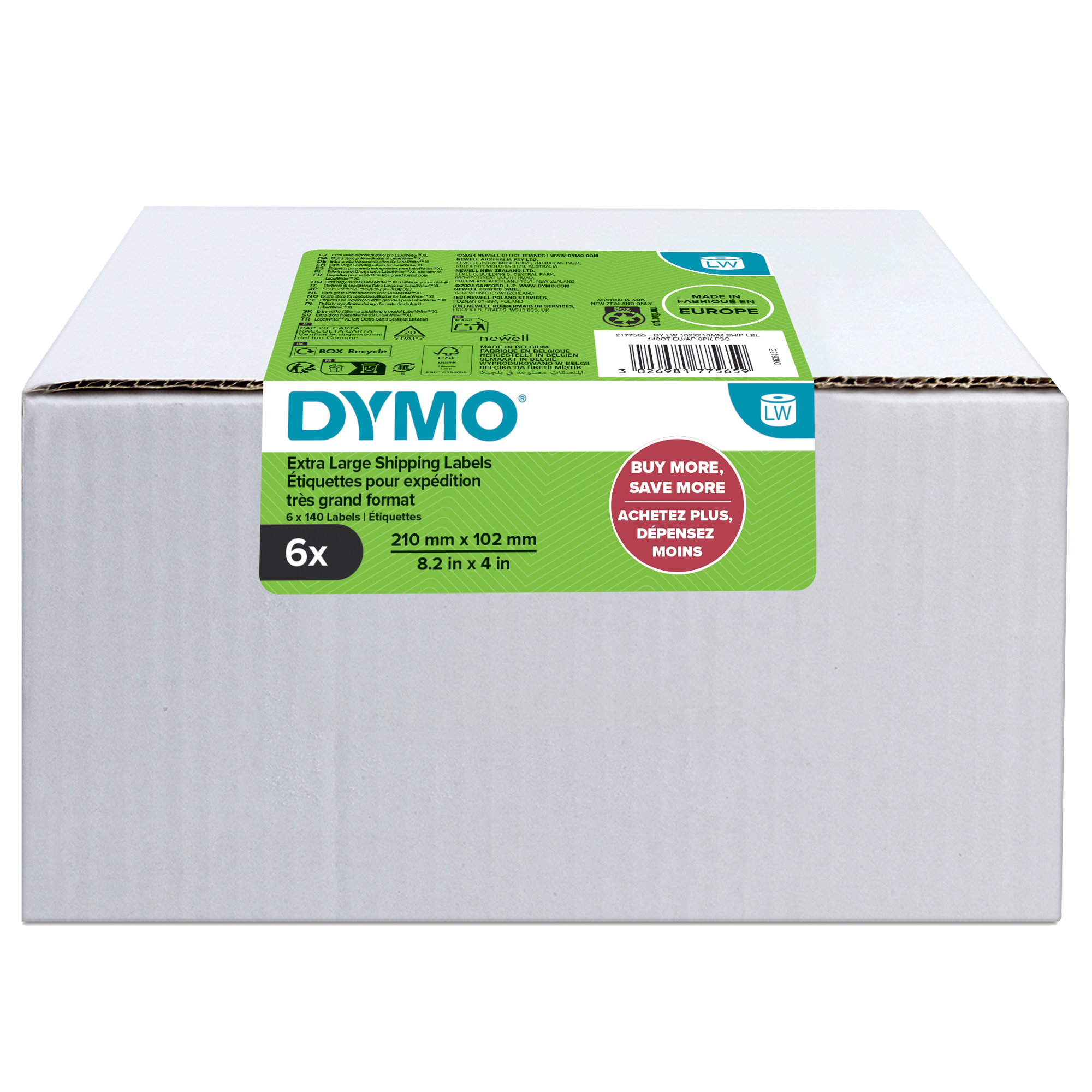 Etichette LW DHL solo per LW5XL - 102mmx210mm - 6 Rotoli - DYMO