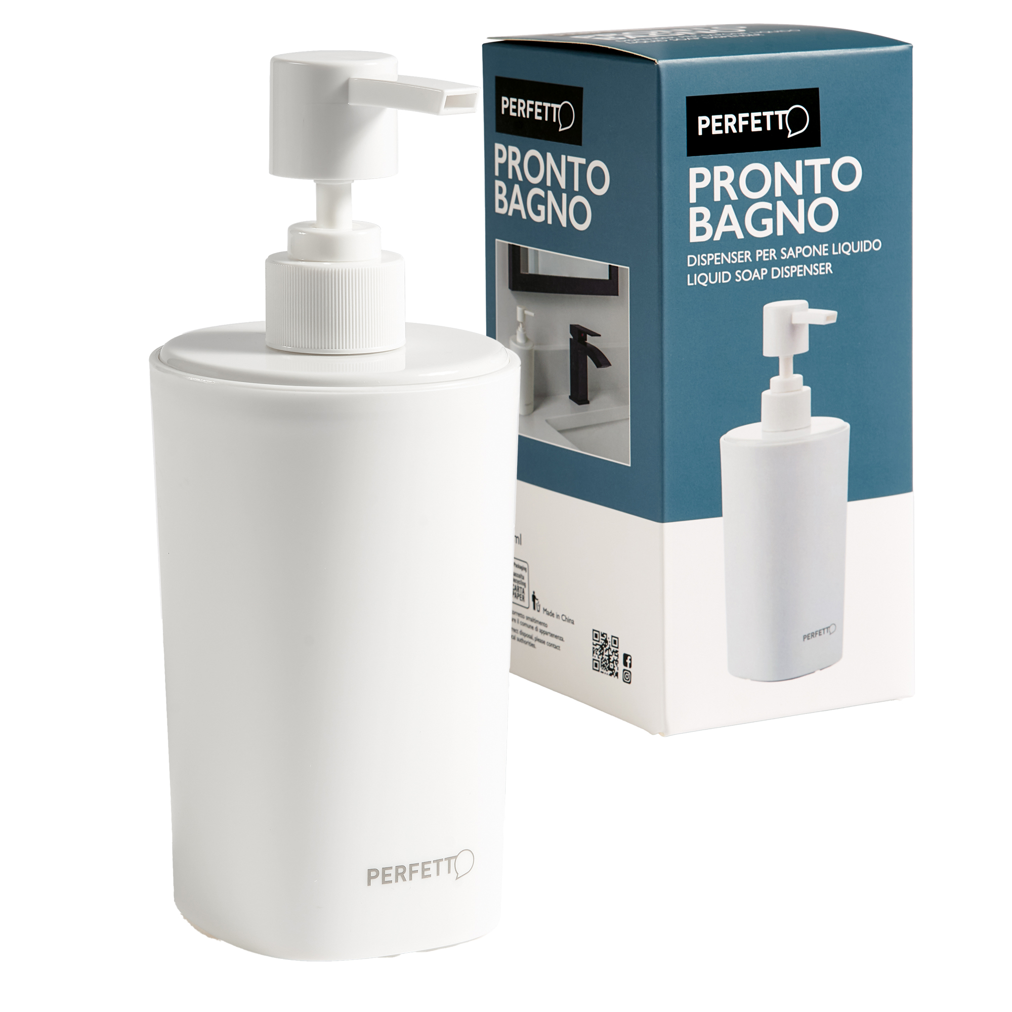 Dispenser sapone Pronto Bagno - da banco - capacità 450 ml - PPL - bianco - Perfetto