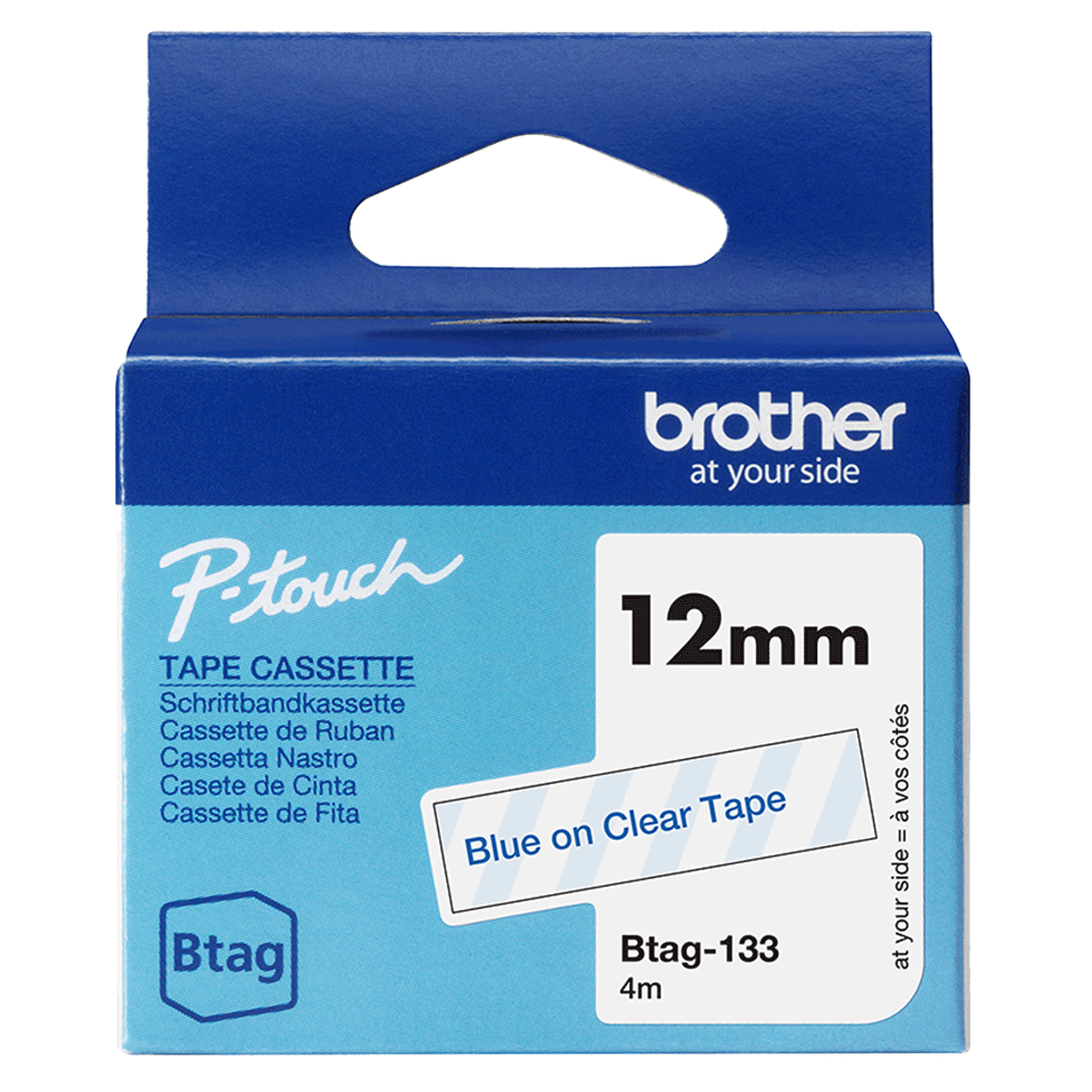 Nastro BTAG133 da 12MM blu su trasparente - lunghezza 4 m