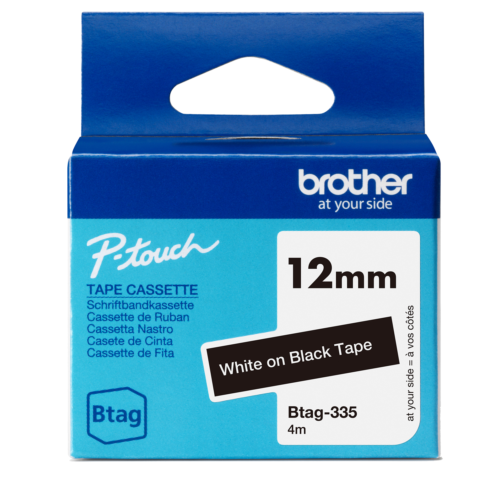 Brother Nastro BTAG335 da 12MM bianco su nero - lunghezza 4 m