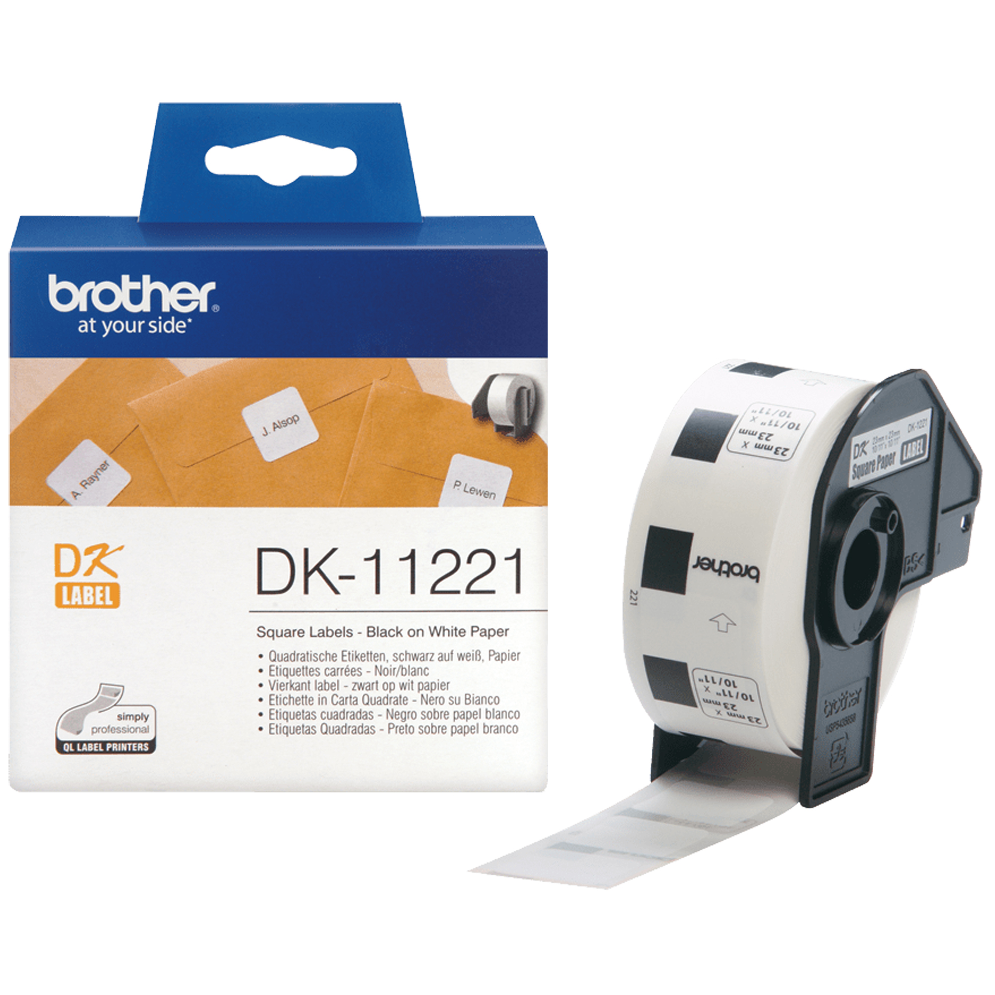 Brother - Rotolo 1000 Etichette quadrate 23 x 23 mm - Nero/Bianco - DK-11221