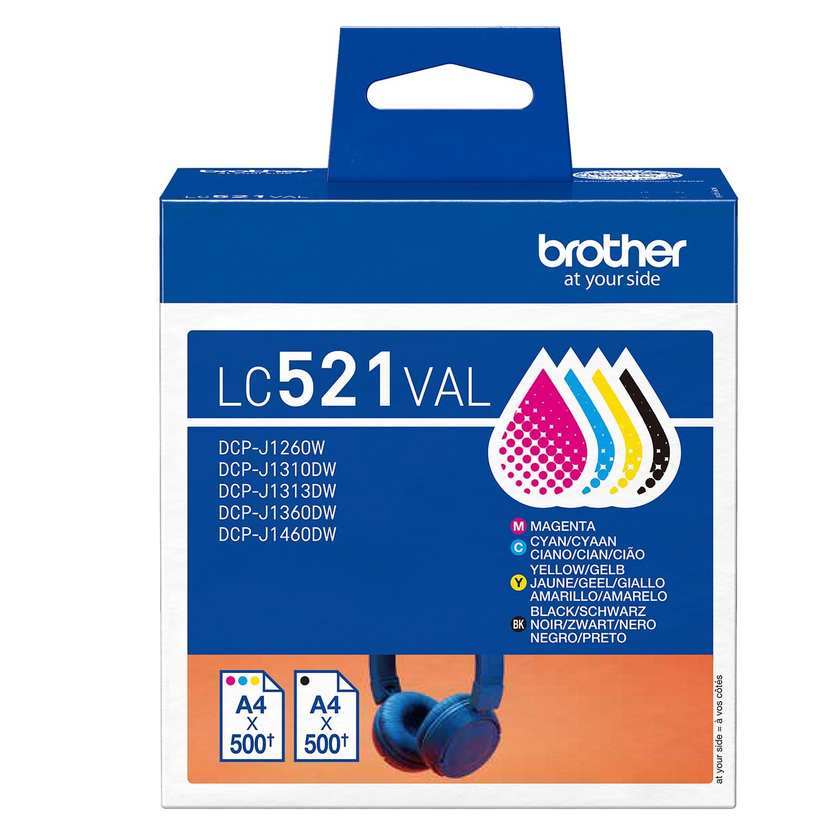 BROTHER LC521VAL MULTIPACK 4 CARTUCCE (NERO, CIANO, MAGENTA GIALLO) DA 500 PAGINE x MFC-DCPJ1260W MFC-DCPJ1310SW MFC-DCPJ1360DW