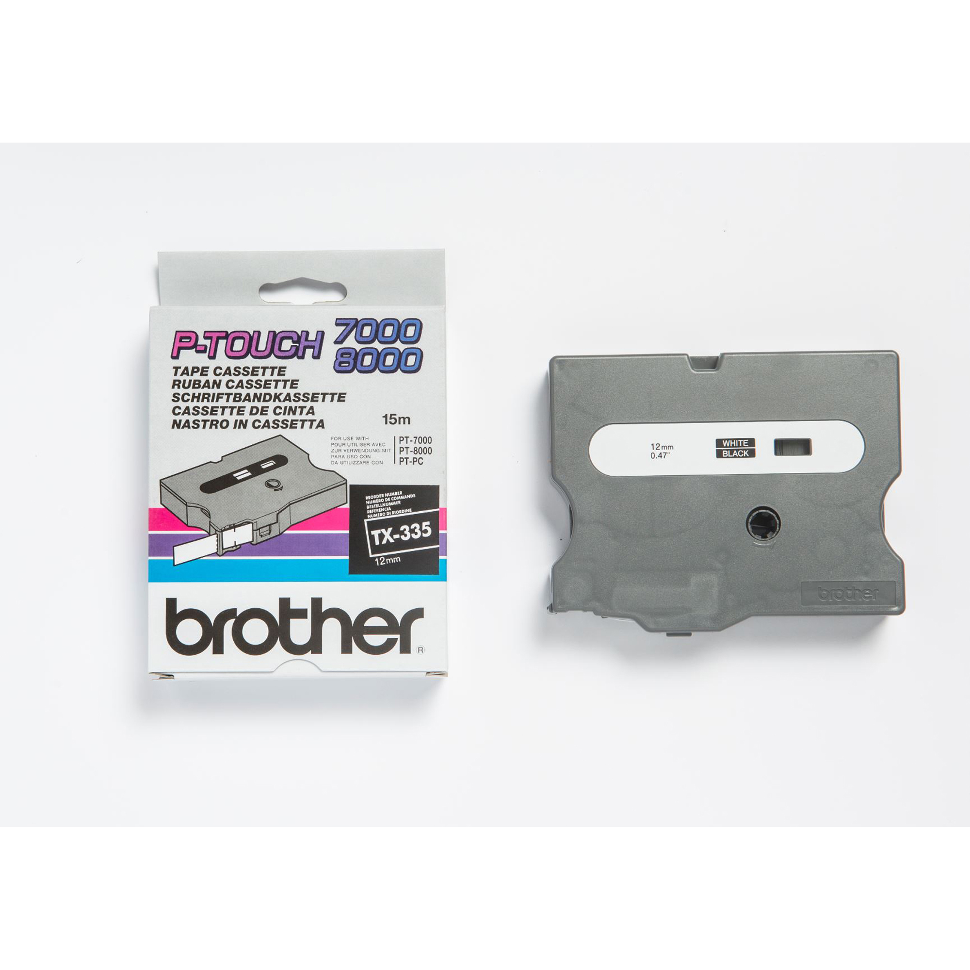 Brother - Nastro - Bianco/Nero - TX335 - 12mm x15mt