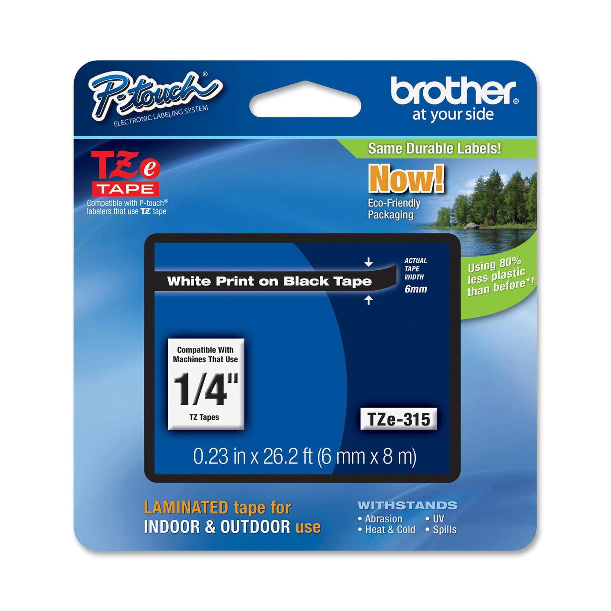 Brother TZe-315 - Adesivo standard - bianco su nero - Rotolo (0,6 cm x 8 m) 1 cassetta(e) nastro laminato - per Brother P-Touch EDGE PT-P750WVP and P-Touch models.