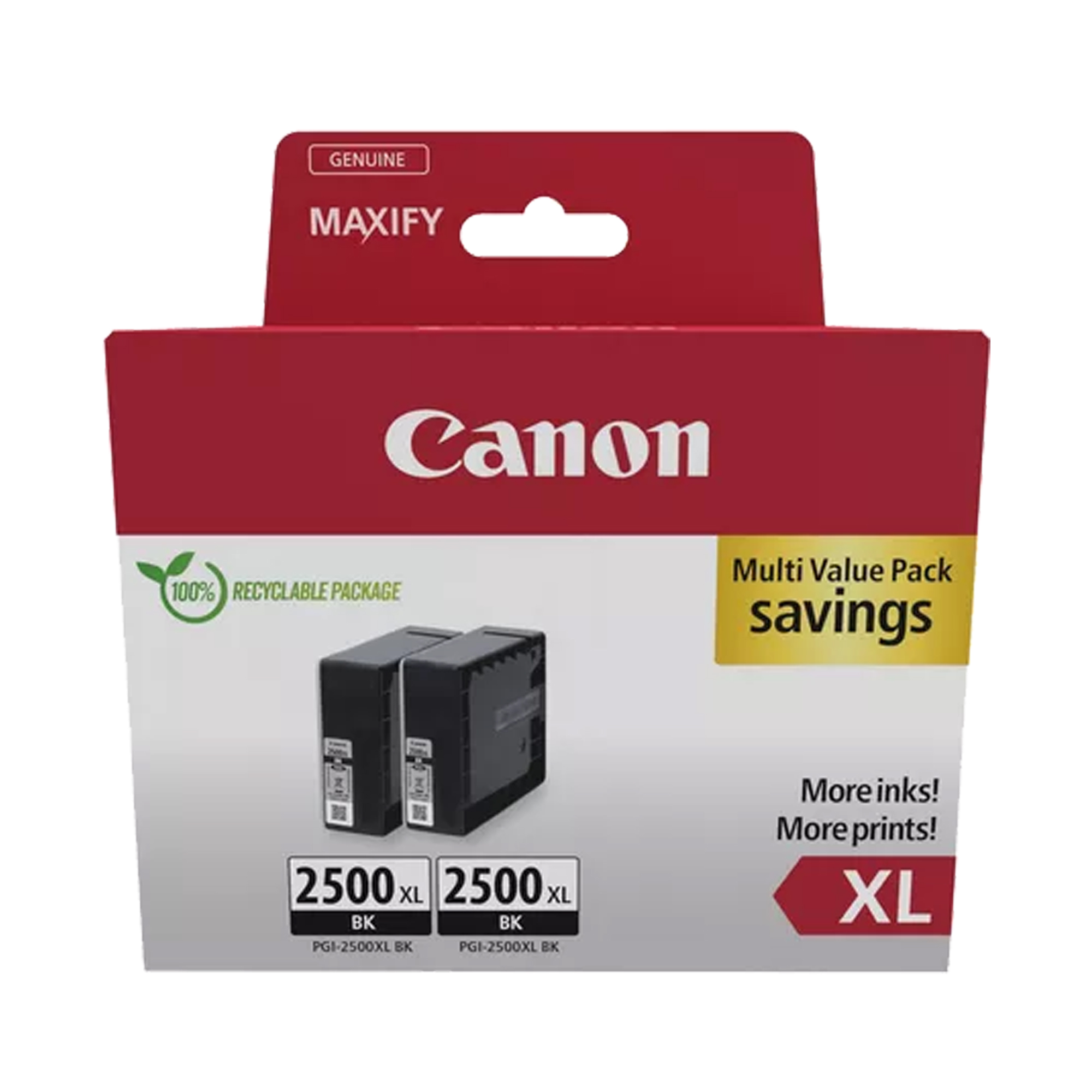 Canon PGI-2500XL BK Twin Pack - Confezione da 2 - 70.9 ml - XL - nero - originale - serbatoio inchiostro