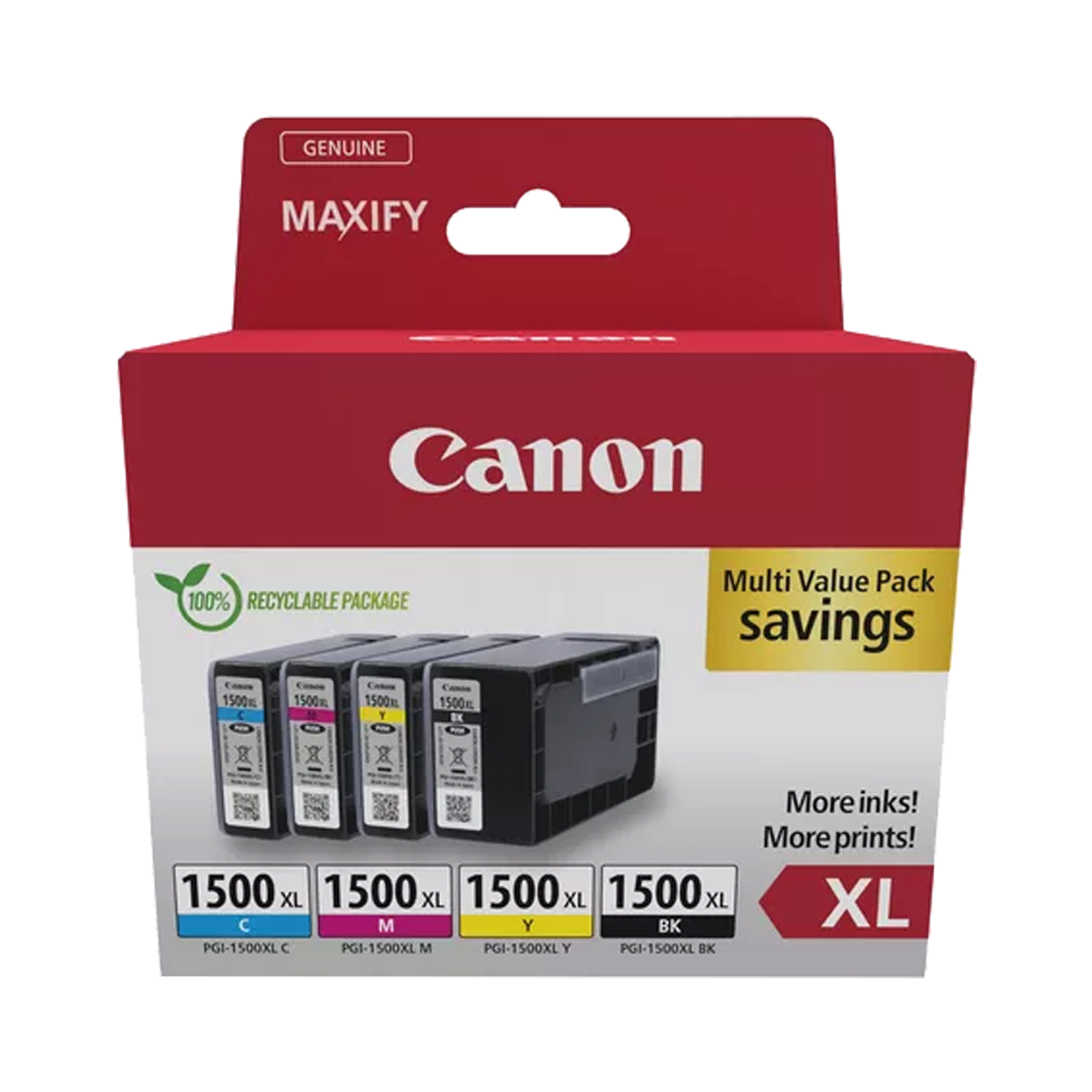 Canon PGI-1500XL BK/C/M/Y Multipack - Confezione da 4 - XL - nero, giallo, ciano, magenta - originale - serbatoio inchiostro