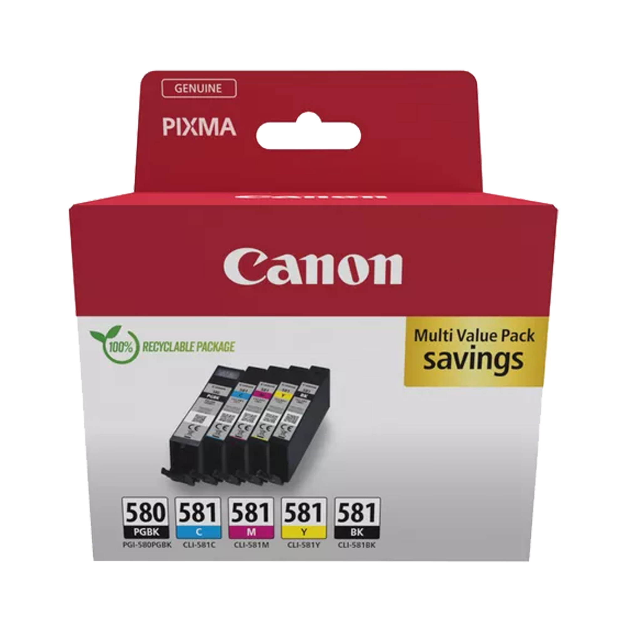 Canon PGI-580BK/CLI-581 BK/C/M/Y Multipack - Confezione da 5 - nero, giallo, ciano, magenta, pigmento nero - originale - confezione da appendere - serbatoio inchiostro - per PIXMA TS6251, TS6350, TS6351, TS705, TS8252, TS8350, TS8351, TS8352, TS9550, TS9551