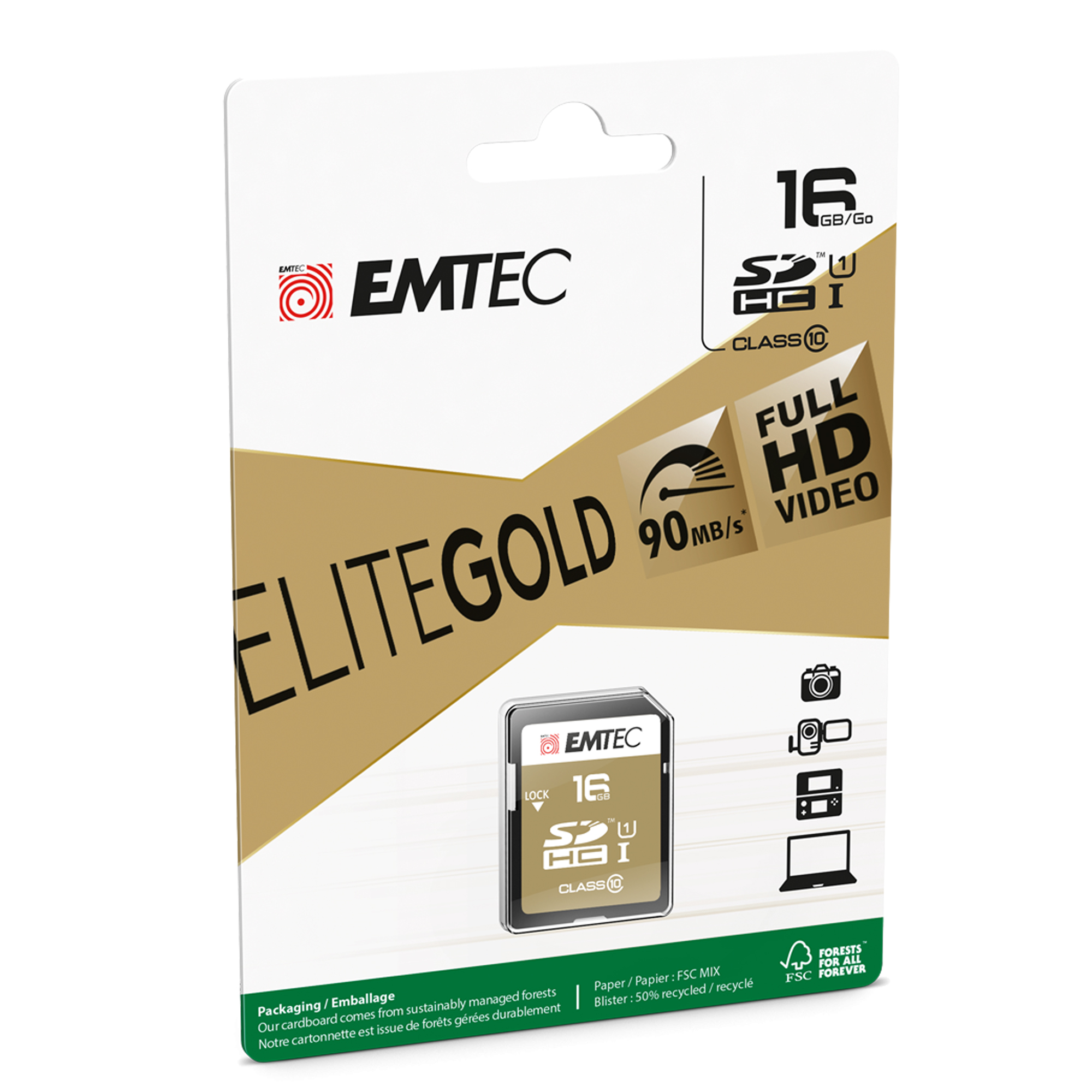 Emtec - SDHC Class 10 Gold + - ECMSD16GHC10GP - 16GB
