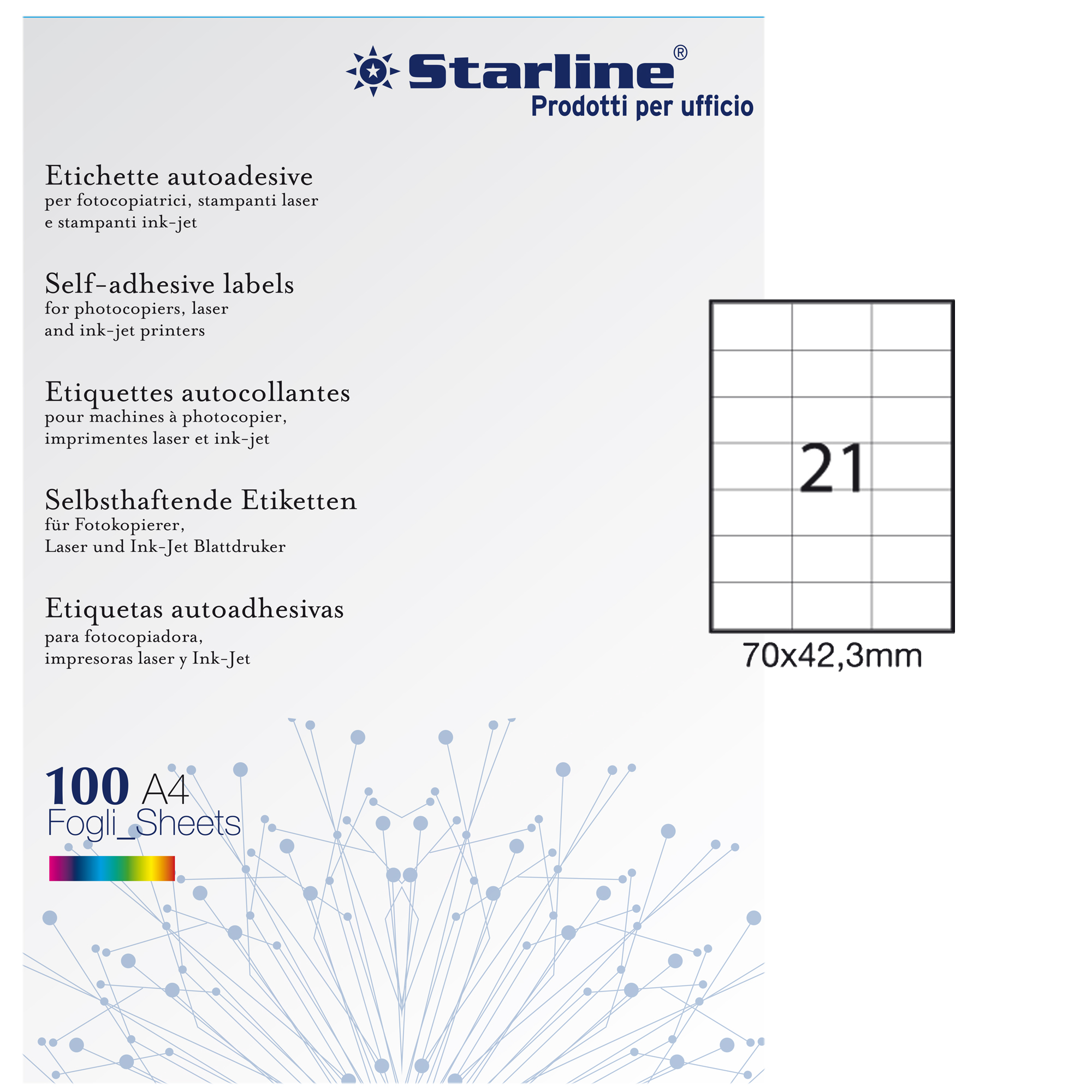 Etichette adesive - in carta - permanenti - 70 x 42,3 mm - 21 et/fg - 100 fogli - bianco - Starline