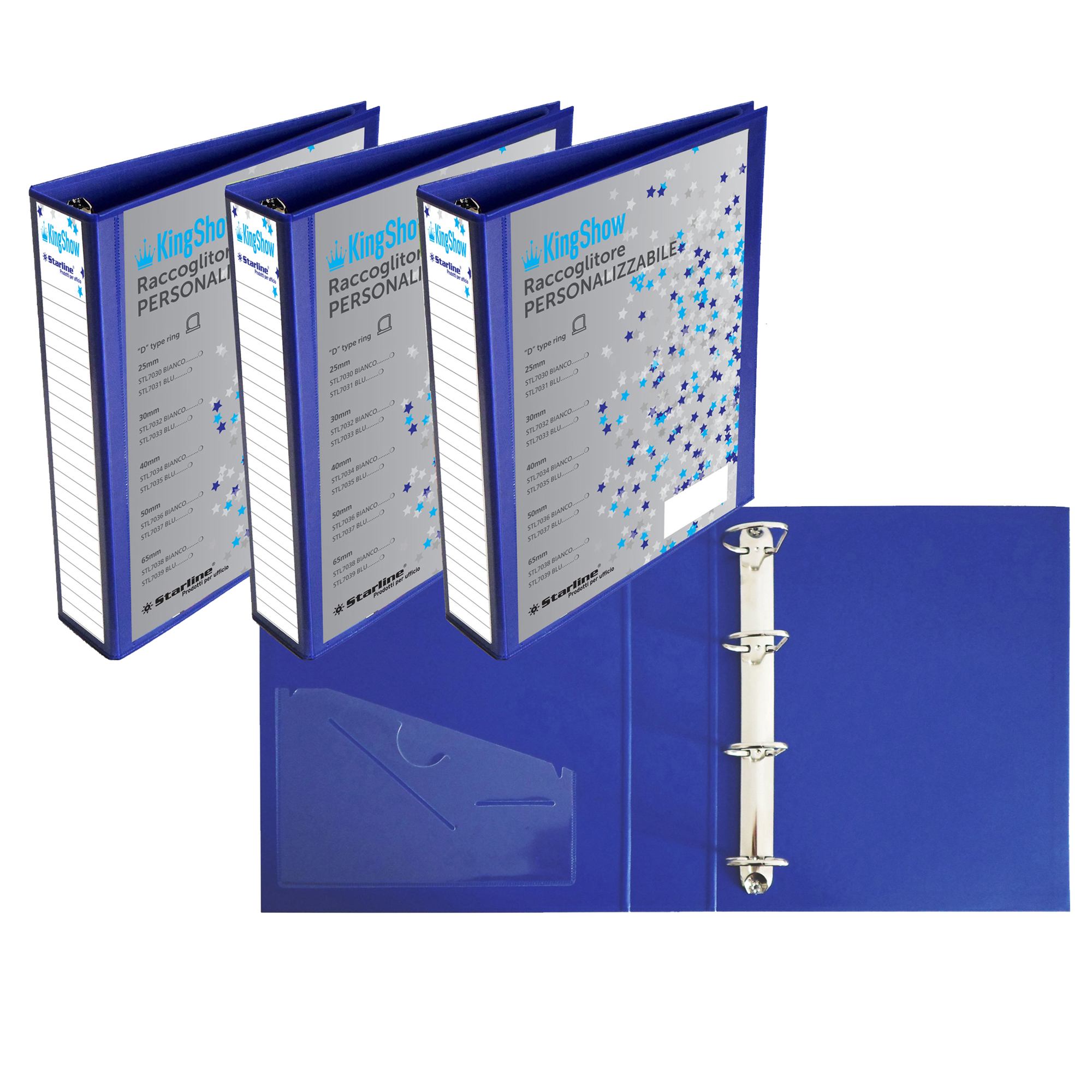 Raccoglitore personalizzabile KingShow - 22 x 30 cm - 4 anelli a D 40 mm - dorso 5 cm - blu - Starline