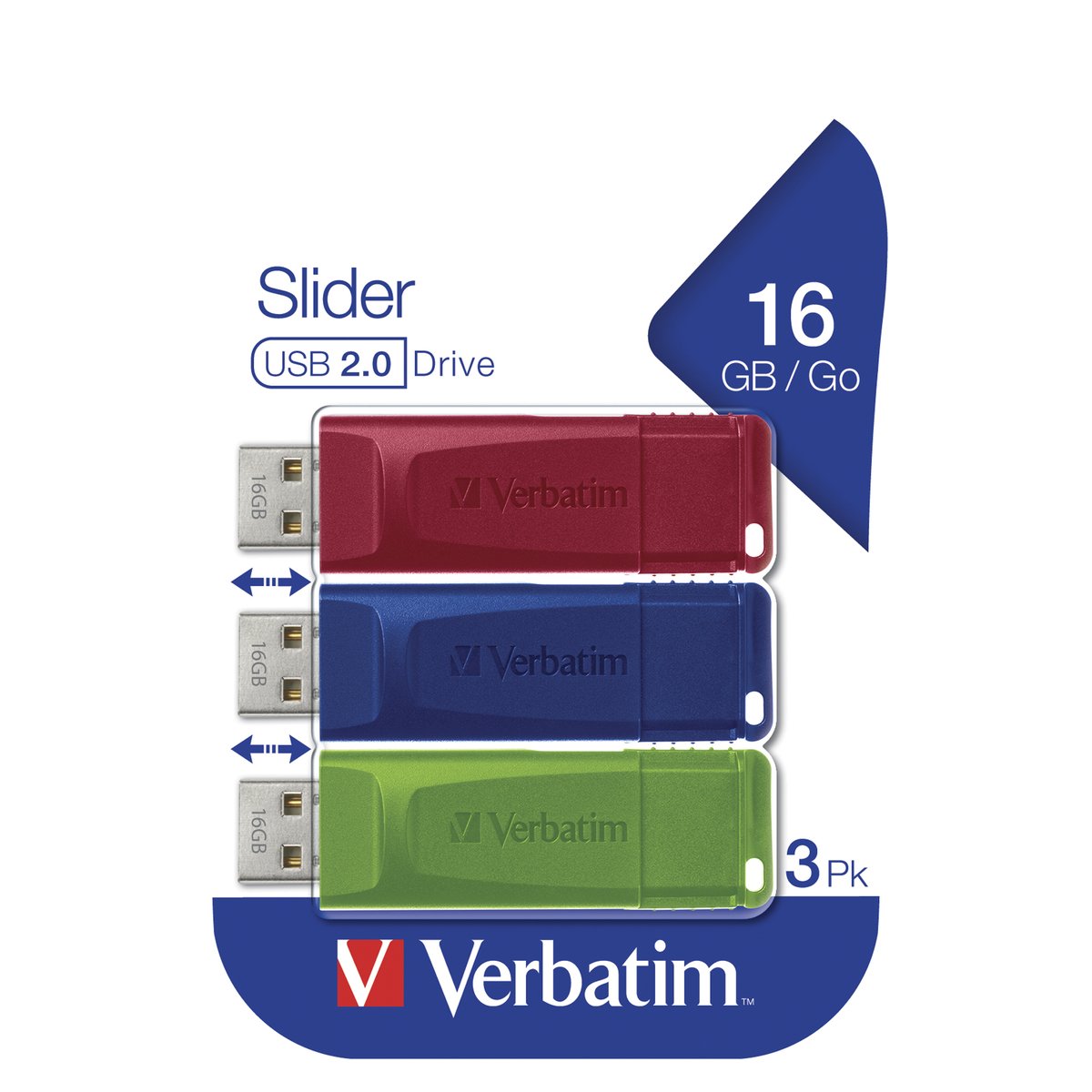 Verbatim - USB Pen Drive 3.0 Store’N’Click 3X16GB R/B/Y - conf. 3 pezzi - 49306