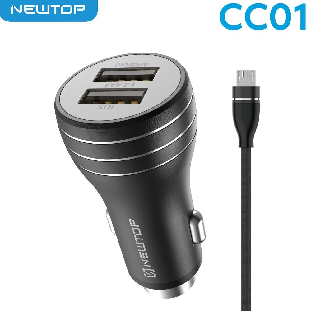 NEWTOP CC01 ALUMINIUM CAR CHARGER 2.4A 2USB CON …