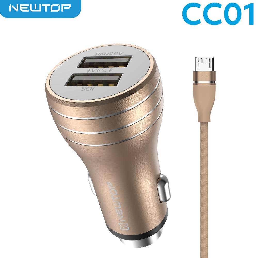 NEWTOP CC01 ALUMINIUM CAR CHARGER 2.4A 2USB CON …