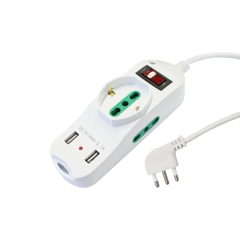 EXTRASTAR MULTIPRESA 10/16A+SCHUKO 2USB SPINA 10A CON SOVRACCARICO