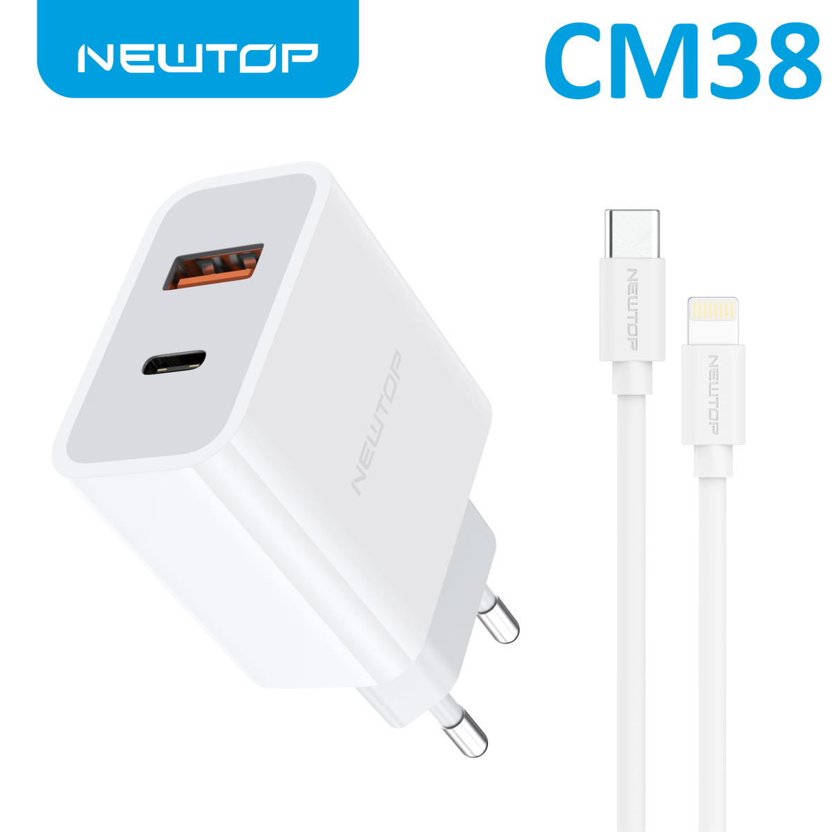 NEWTOP CM38 CARICATORE USB-A + USB-C PD 25W CON TYPE-C/LIGHTNING