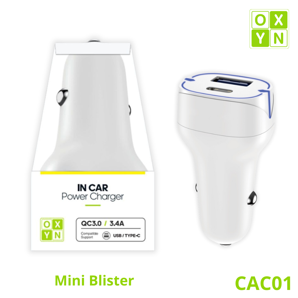 OXYN CAC01 MINI BLISTER CARICATORE DA MACCHINA QC3.0 …