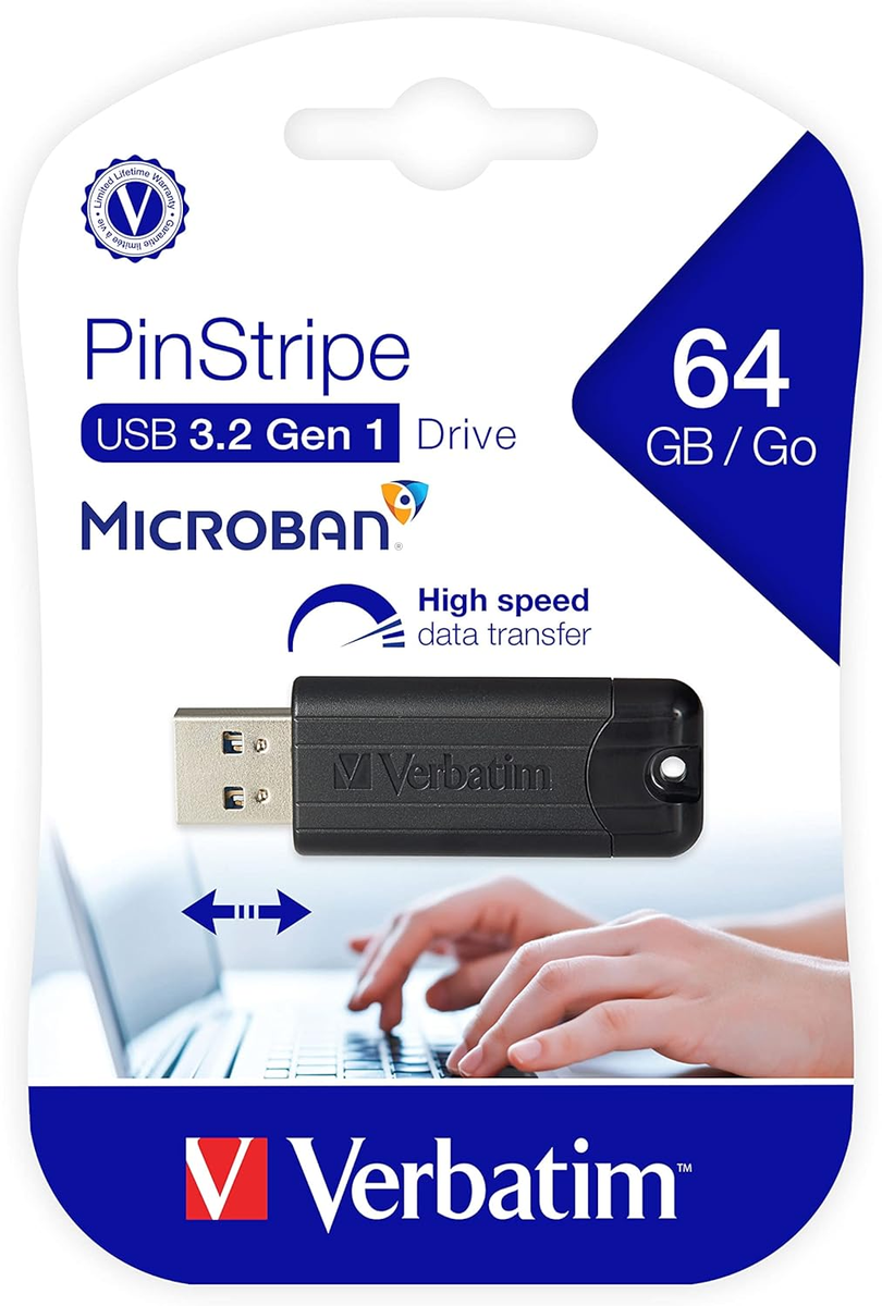 USB FLASH 64GB VERBATIM STORE'N' GO PINSTRIPE USB 3.0 49318