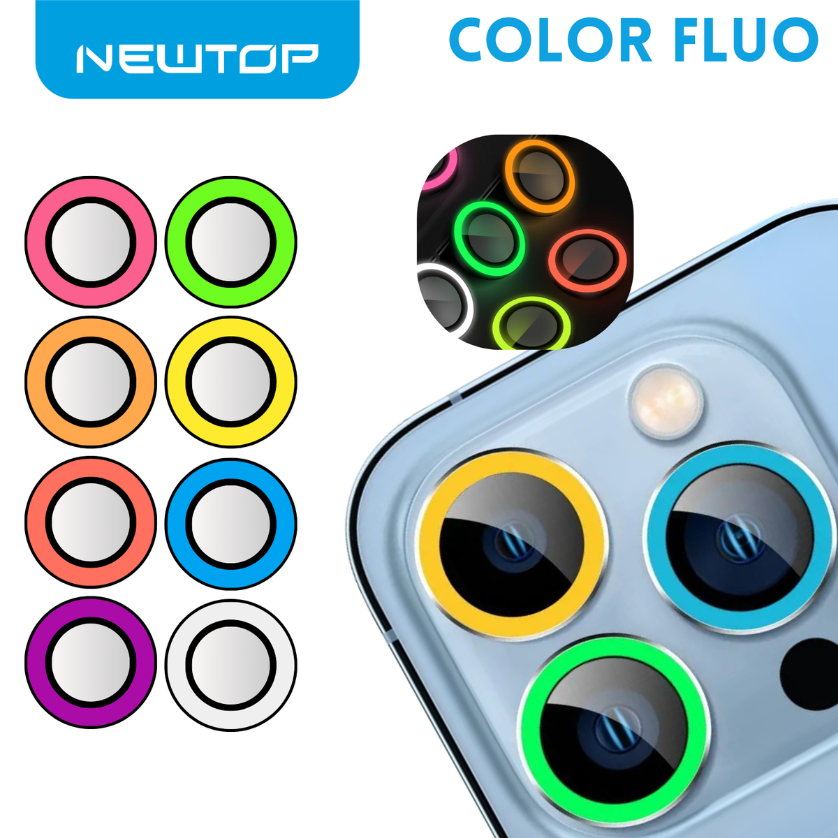 NEWTOP FOTOCAMERA COLORE FLUO VETRO TEMPERATO IPHONE 16 - 16PLUS