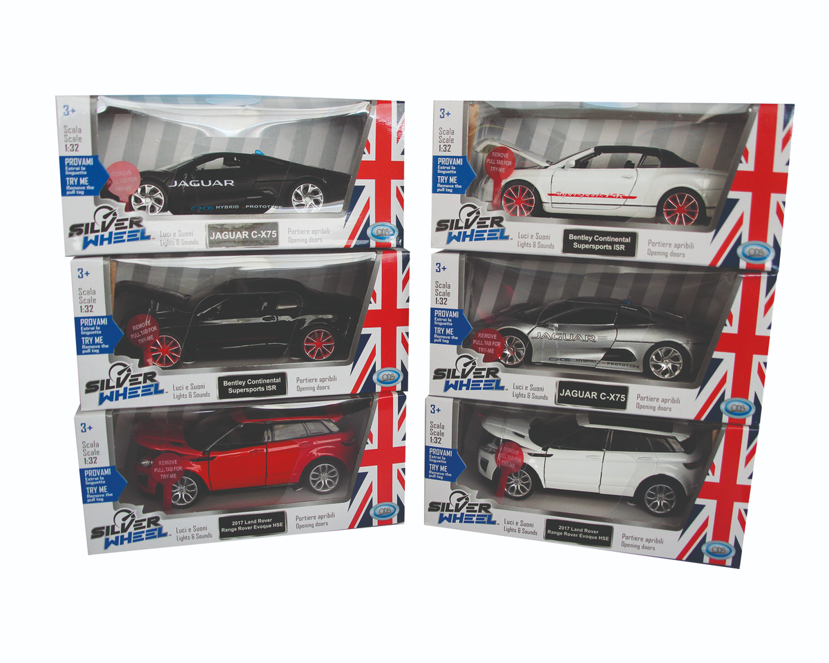 Silver Wheel - Auto inglesi a Licenza Scala 1:28/1:32, luci, suoni, retrocarica , in die cast, portiere e cofano apribili. Batterie incluse