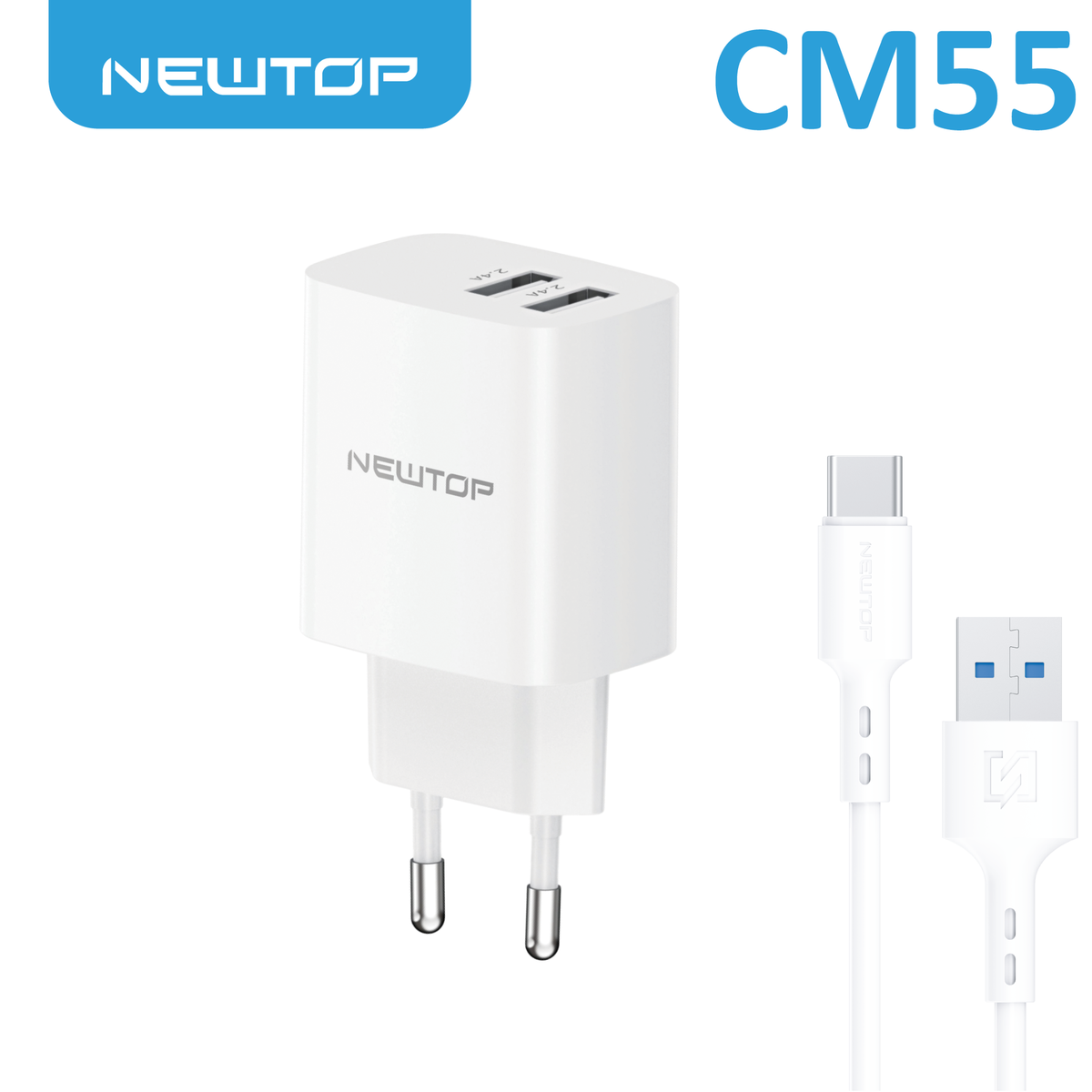 NEWTOP CM55 CARICATORE DA MURO 2USB 5V 2.4A CON CAVO TYPE-C