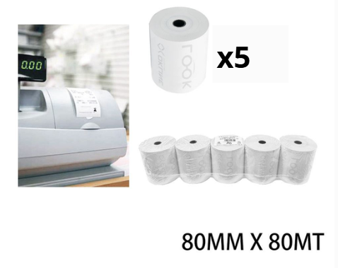 ROTOLI TERMICI PER CASSA 80X80 MT OMOLOGATI BPA FREE (CF.5 ROTOLI)