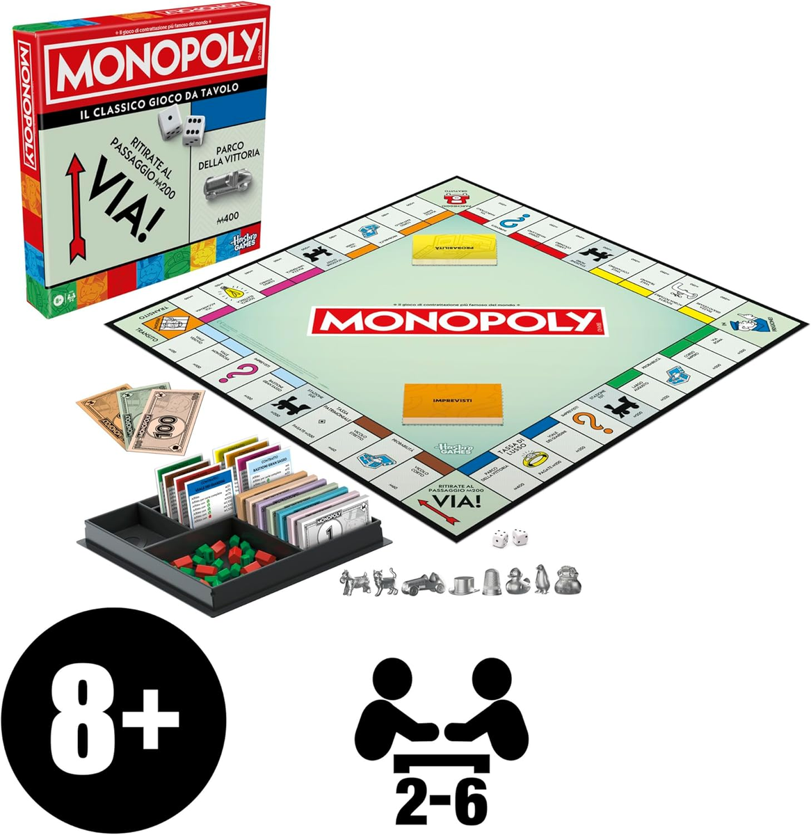 HASBRO - Monopoly Gioco classico da tavolo con vaschetta