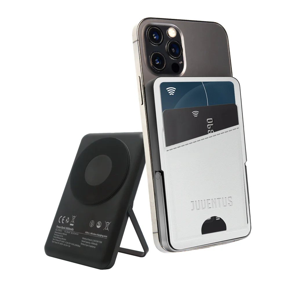 TECHMADE POWERBANK WIRELESS 5000 MAH CON PORTACARTE JUVENTUS WHITE